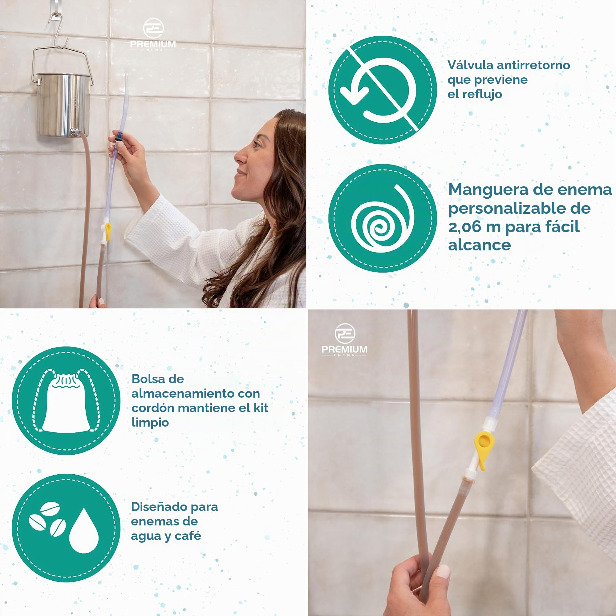 Kit de enema Premium EnemaTM, con bolsa de silicona de color azul, manguera de silicona, válvula de retención, 3 puntas y una bolsa de transporte, no contiene BPA o ftalatos