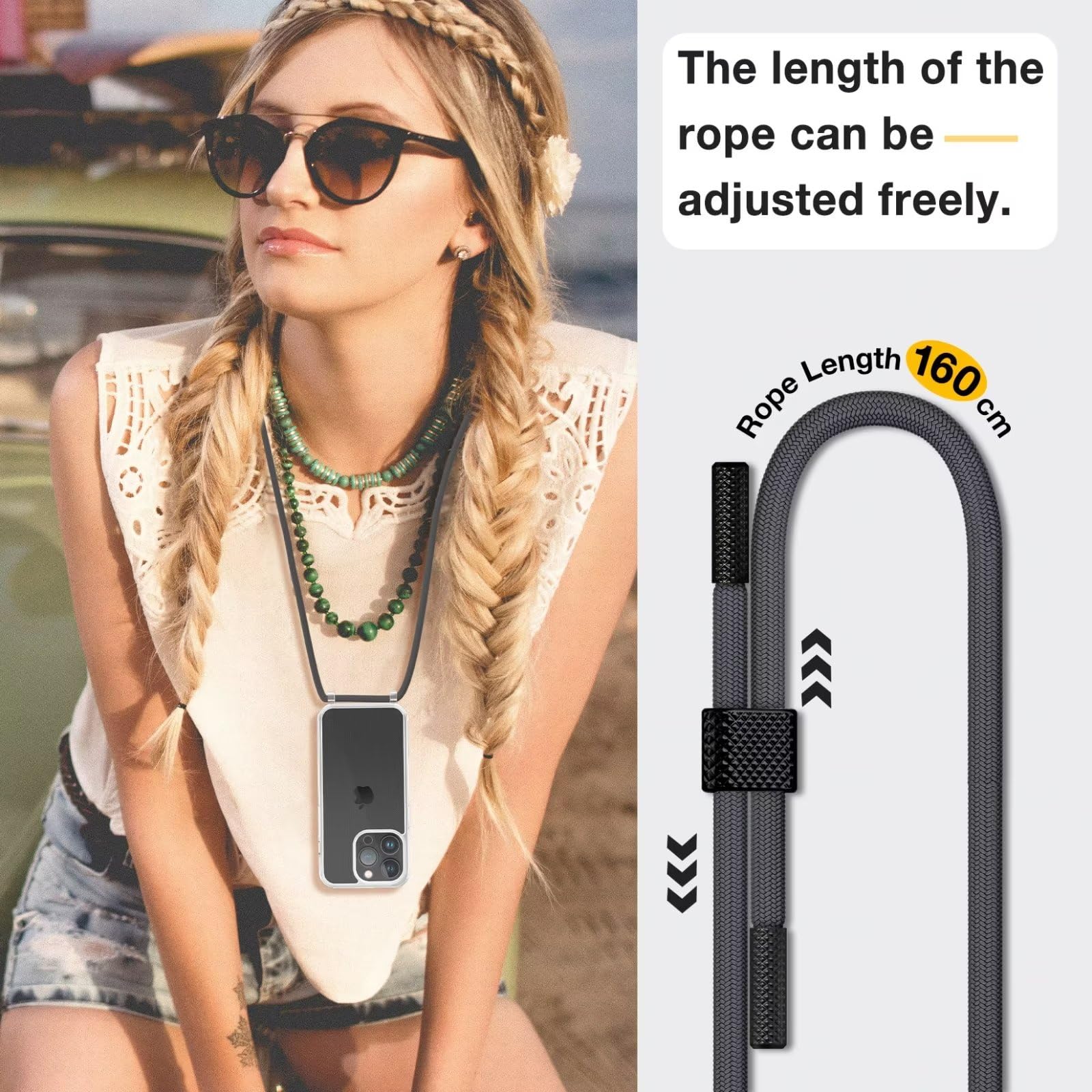 GOODVISH Cover Trasparente con Cordino per iPhone 15 Pro, Custodia con Regolabile Collana per iPhone 15 Pro 6.1'', [Antiurto] [AntiGraffio] [Antiscivolo] Case con Laccio Tracolla, Grigio