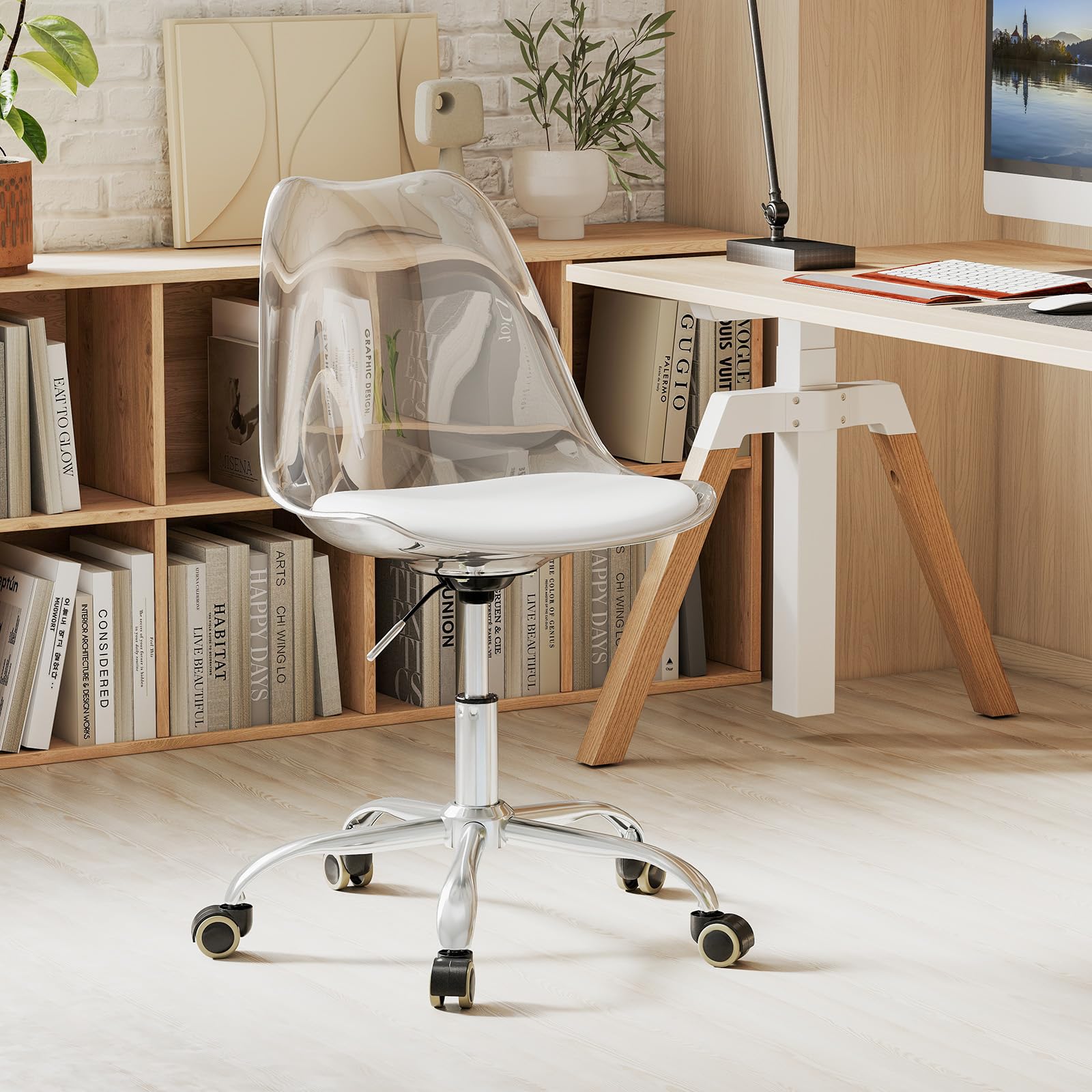 GYMAX Chaise de Bureau Transparente Acrylique avec Hauteur Réglable