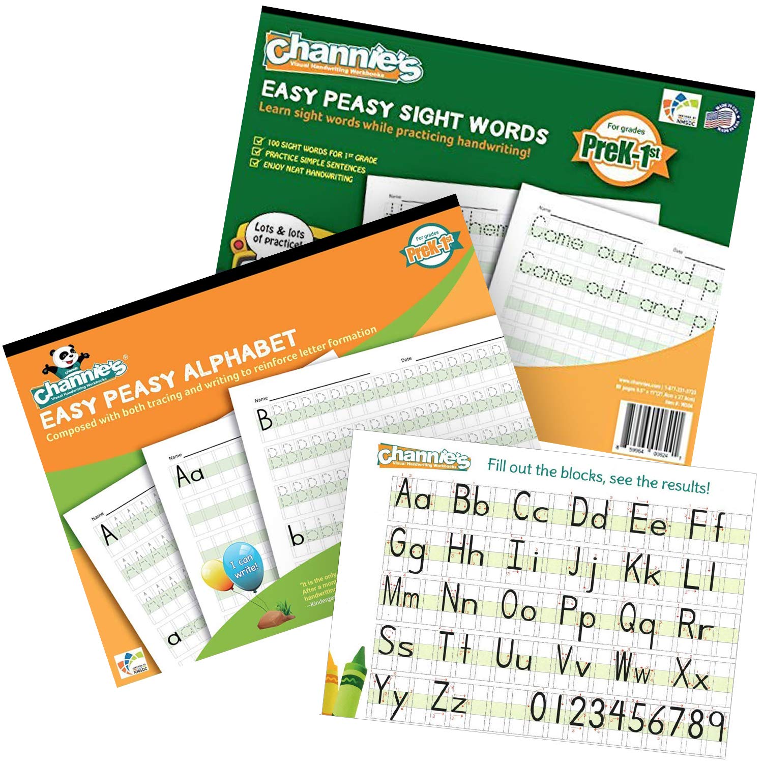 Channie's Easy Peasy Alphabet & Sight Words Workbooks for Pre-Kindergarten - 1st Grade Elementary School Students (2 Pack)