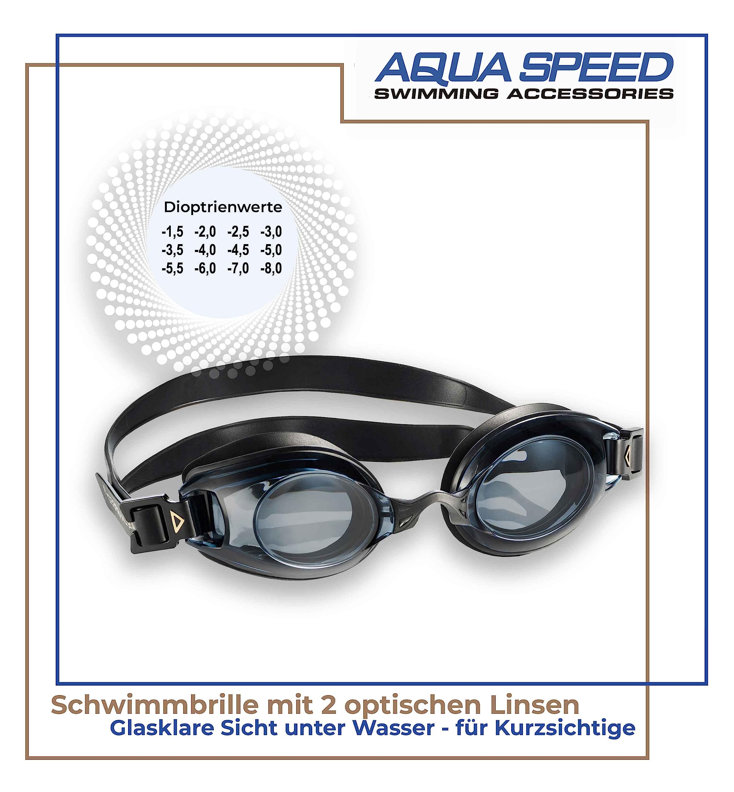 Aqua Speed ® Lumina, Lunettes de Natation avec dioptries de -1,5 à -8,0 / UVA/UVB de 100%