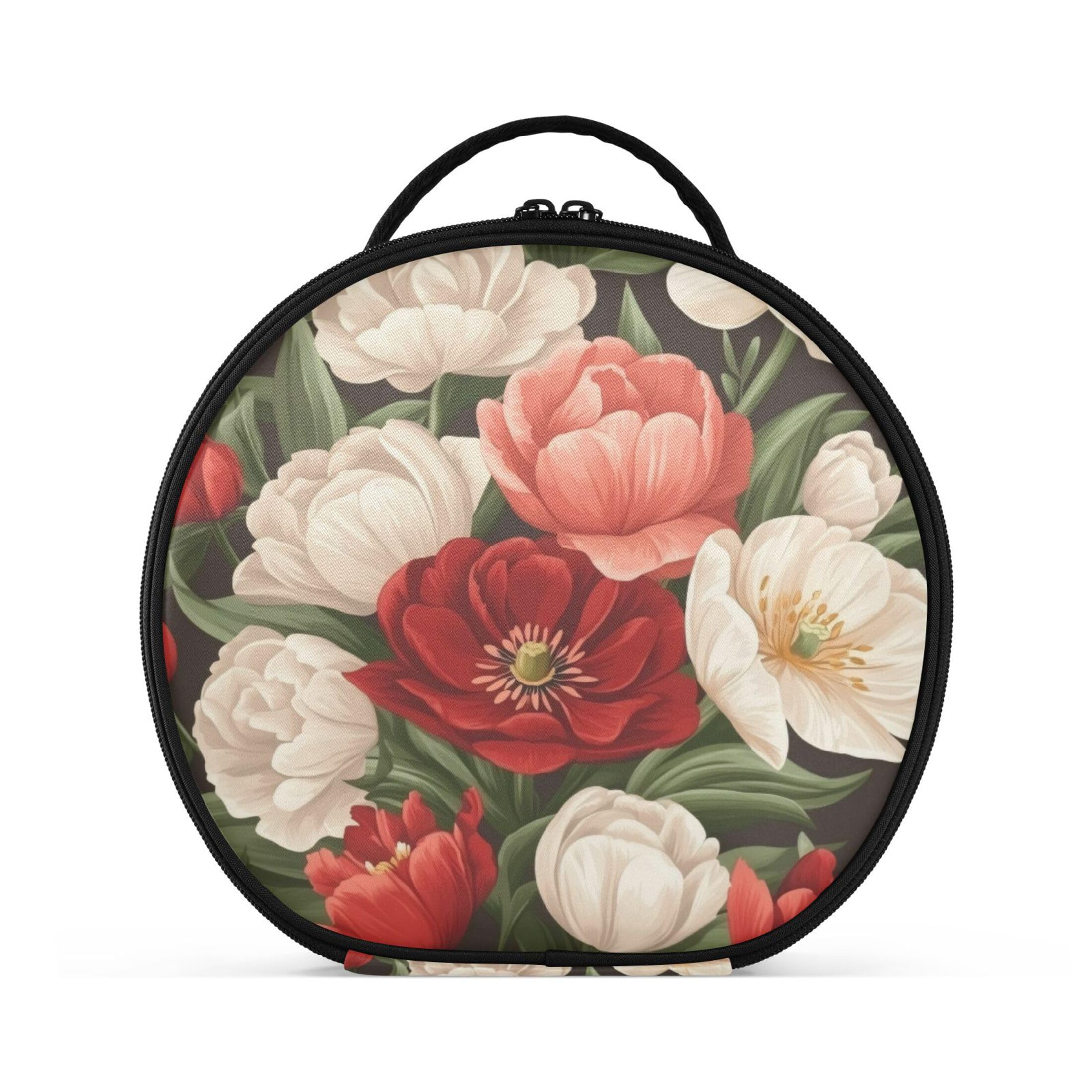 Takiito Red Pink Flowers Travel Makeup Case Portable Makeup Box Artist Cosmetic Case Organizer With Adjustable Dividers