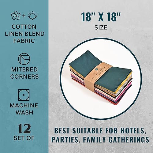 Miniatura 4 de Fingercraft Servilletas de tela multicolor - Juego de 12 servilletas de algodón puro para almuerzo y cena diarias - Regalo para fiestas de