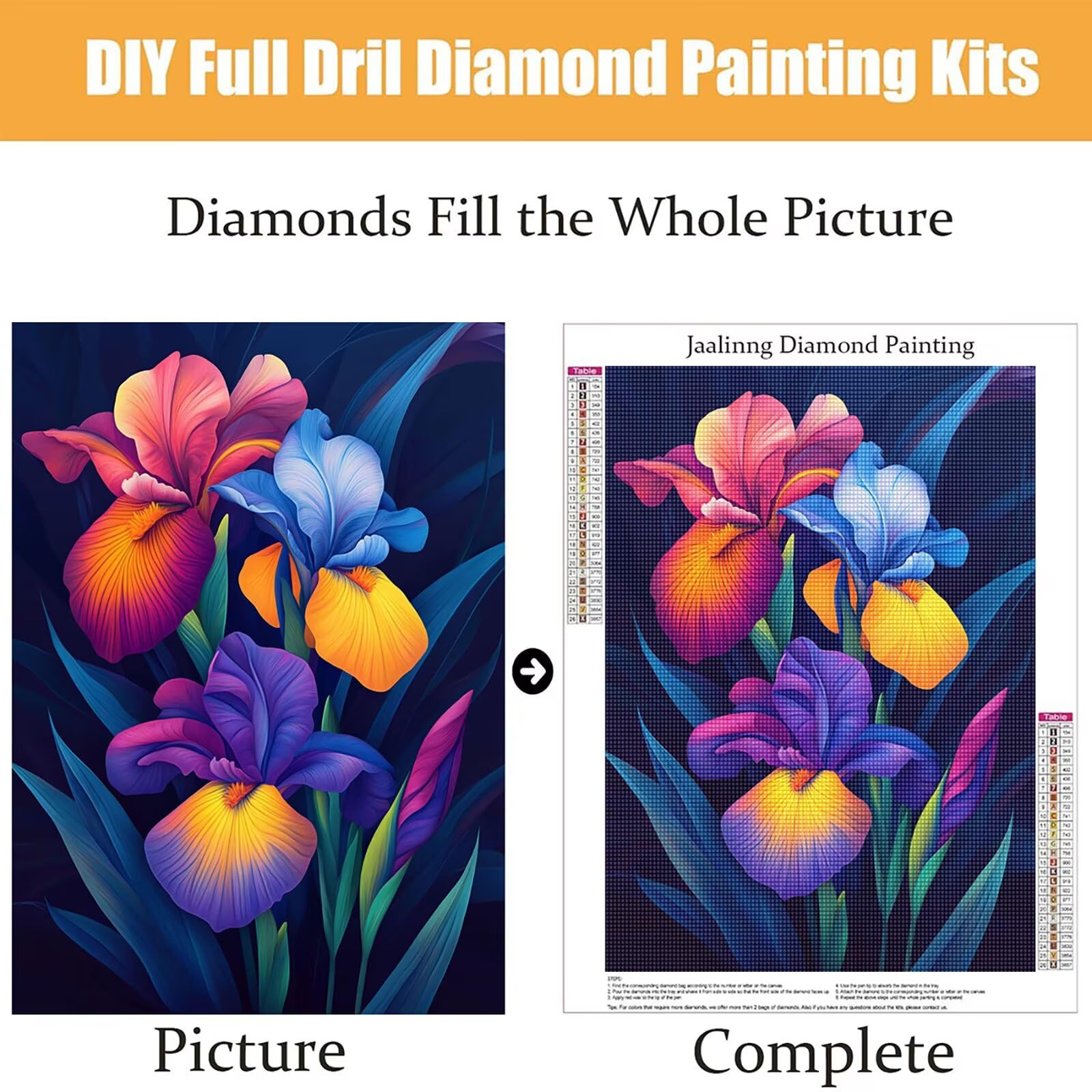 Diamond Painting Kit Completo, Diamond Painting Fiori, 5D Quadrato Pittura Diamante Kit Manualidades Adultos DIY Diamantini Crystal Art Disegni Ricamo Punto Croce Artigianale, 90x120cm Colore j0-825