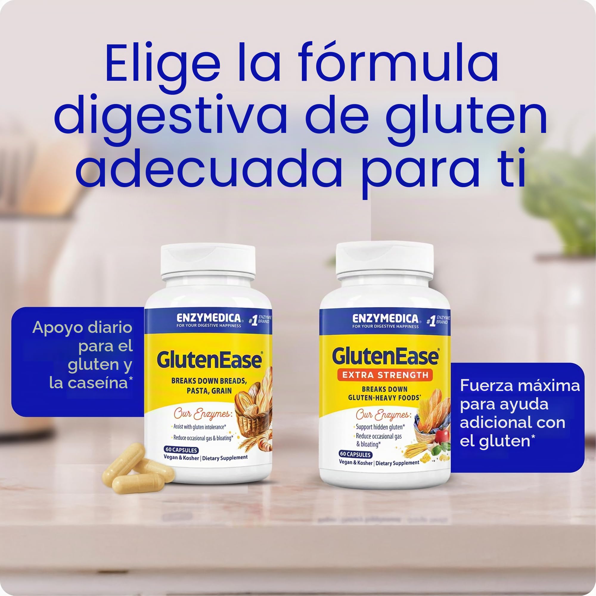 Enzymedica Glutenease Extra fuerza (no-Gmo, Kosher, 60 cápsulas vegano)