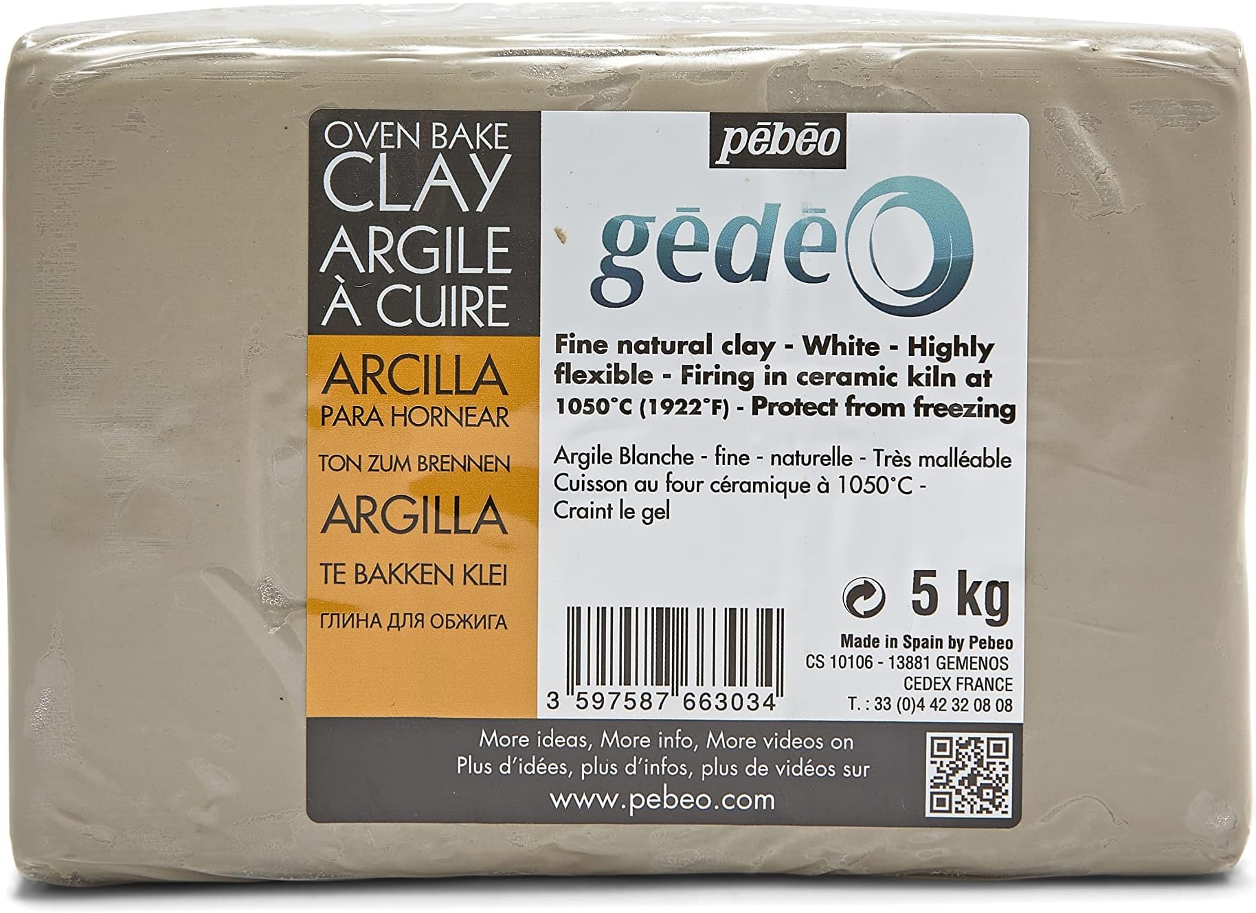 Pebeo 766303 White Modelling Clay,18 x 13.6 x 11.4cm, 5kg