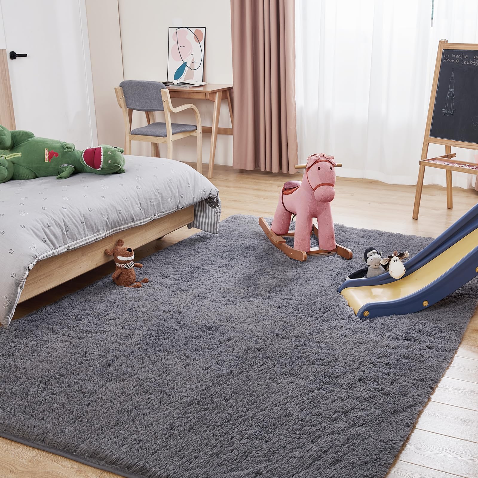 Puremy Hochflor Teppiche Wohnzimmer Flauschiger Weich, 200x280cm, Grau | Wohnzimmerteppich Waschbarer & Anti-Rutsch Modern Shaggy Teppich für Schlafzimmer, Kinderzimmer