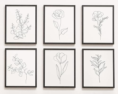 Tuyashua Juego de 6 impresiones artísticas de pared de flores minimalistas dibujadas a mano (8 x 10 pulgadas), decoración moderna de pared para