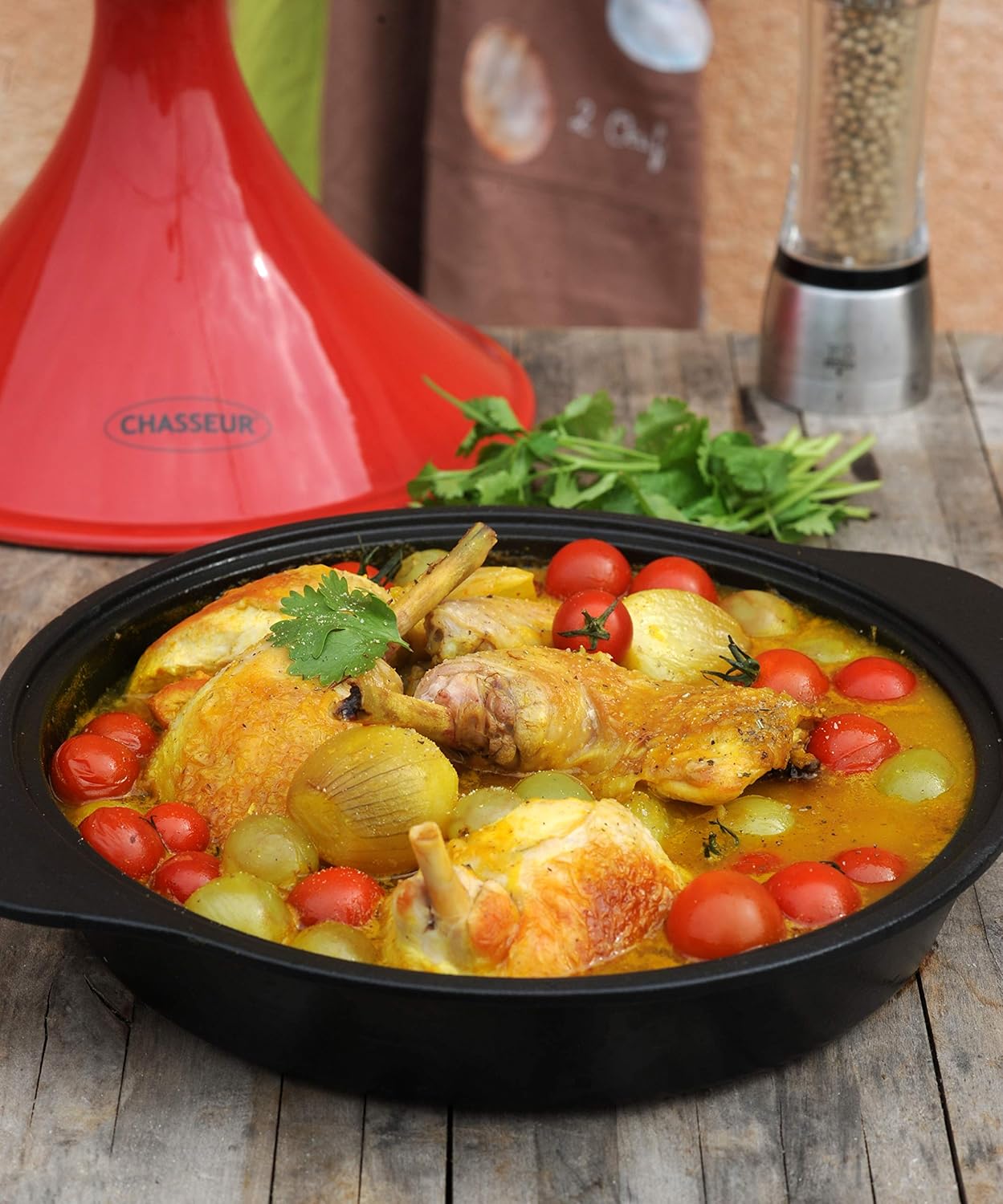 Chasseur Enameled Cast Iron Tagine with Ceramic Lid (3.7 Quarts) – Handmade Moroccan Tagine Pot for Slow Cooking – Crack-Resistant Design, Moisture-Retaining Steam Circulation & Oven-to-Table Elegance
