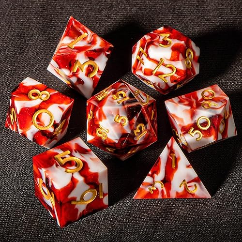 Miniatura 4 de OUKELANWO - Juego de dados poliédricos RPG, juego de dados de resina de borde afilado, hecho a mano D + D D&D para mazmorras y dragones, juego de