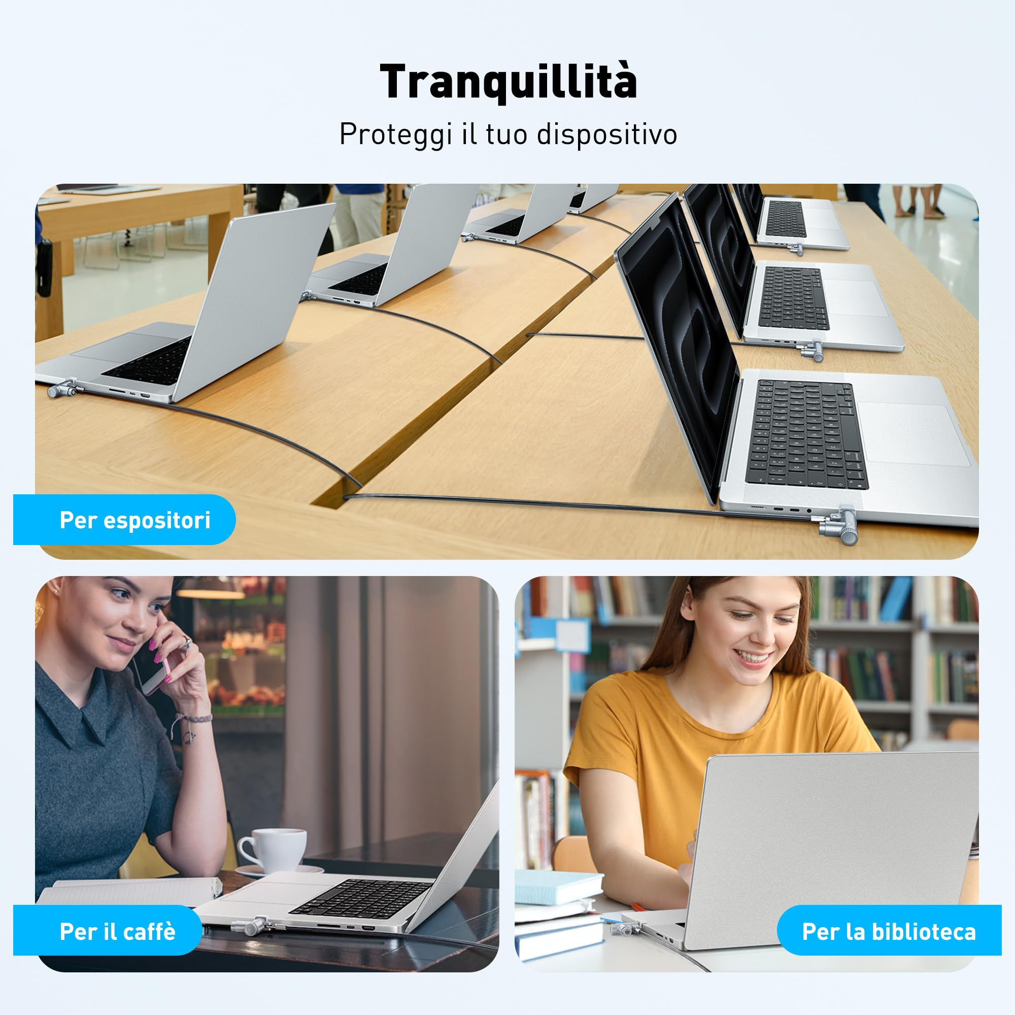 AboveTEK Lucchetto di sicurezza professionale per computer portatile, con 2 chiavi, cavo di bloccaggio in acciaio resistente al taglio, compatibile con MacBook Pro 14" e 16"