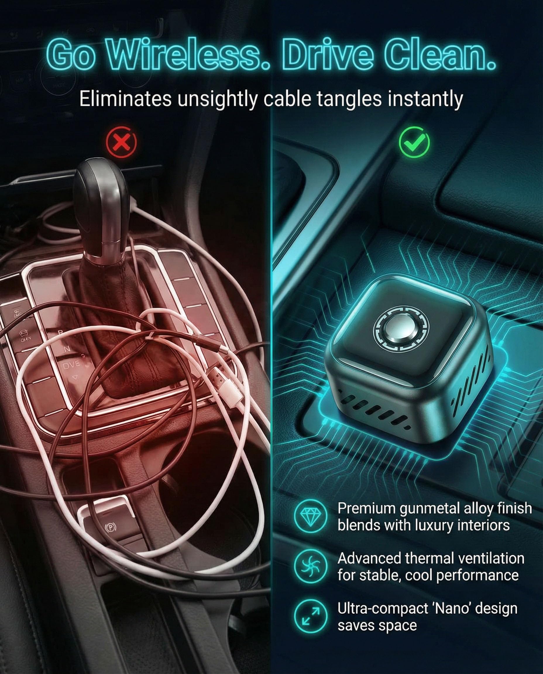 NUOVO 2026 Adattatore CarPlay Wireless & Android Auto 2-in-1, Dongle Mini Wi-Fi 5.8GHz, Corpo in Metallo Dissipante, Funzione One-Click opzionale, Adattatore USB-C Incluso