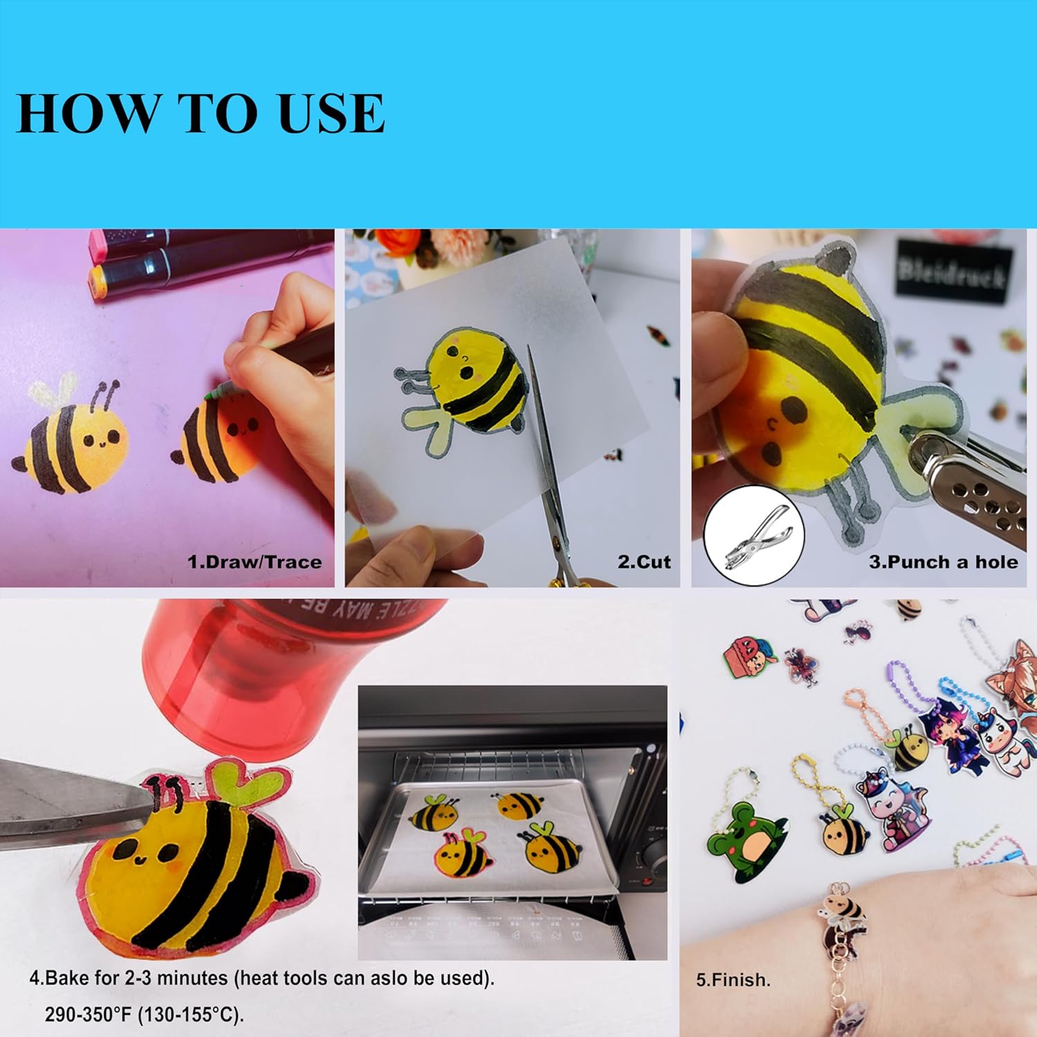 Bleidruck 50 Pieces Shrink Plastic Sheet Kit Include 30 Pieces 8x5.7 inch Shrink Plastic Sheets with 20 Pieces Ball Chains for DIY Creative Craft