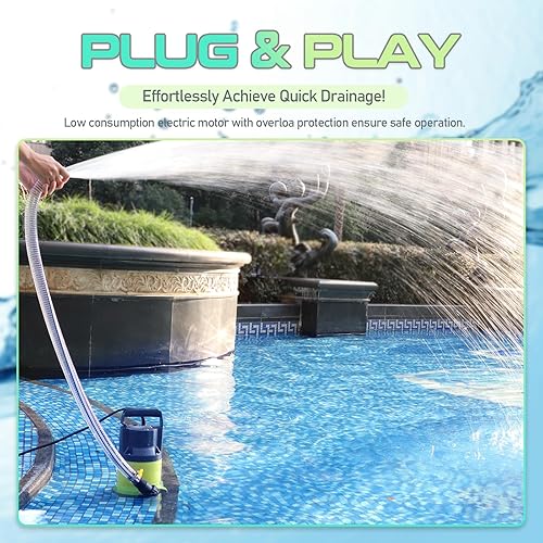 Miniatura 5 de SHANGDA Bomba de agua para drenaje de piscina, bomba de sumidero portátil, bombas sumergibles para jardín, sótanos, barriles de lluvia,