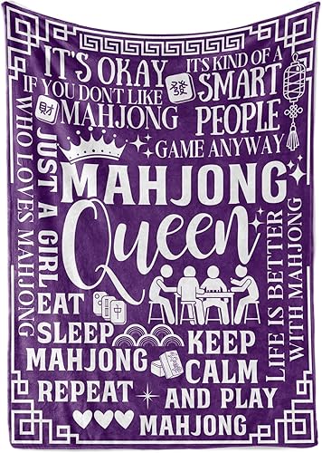 Miniatura 8 de Mahjong - Regalos para mujeres y hombres, divertida manta de franela Mahjong para los amantes de Mah Jongg, 50 x 65 pulgadas, agradable a la piel,