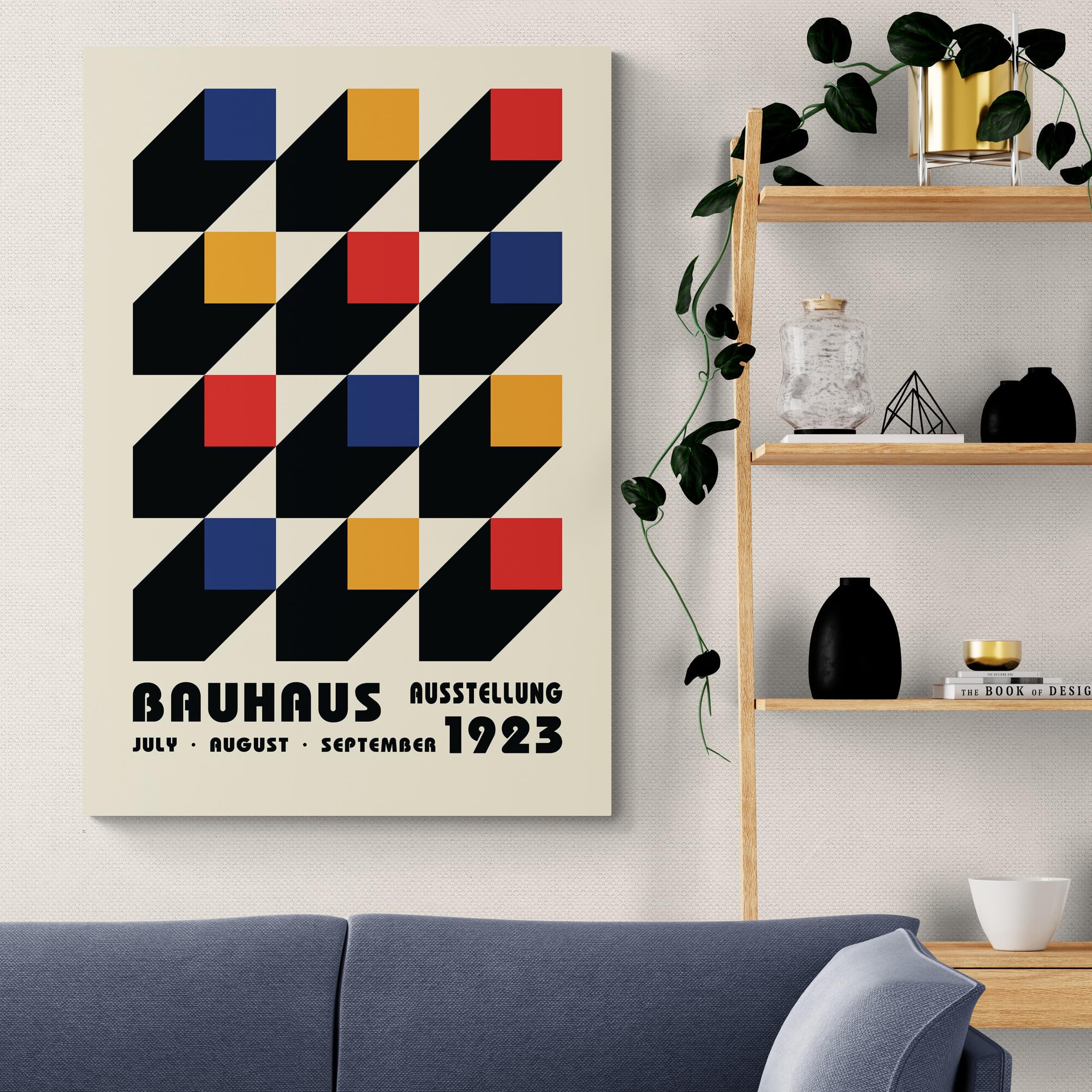 Bauhaus Wandkunst Bauhaus Druck Ausstellungsplakat Set mit 3 Drucken eingewickeltes, gerahmtes Leinwandbild verschiedene Größen (A2 61 cm x 41 cm)