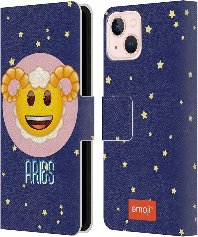 Head Case Designs Officially Licensed Emoji® Aries Zodiac Signs Leather Wallet Case Compatible with Apple iPhone 13
