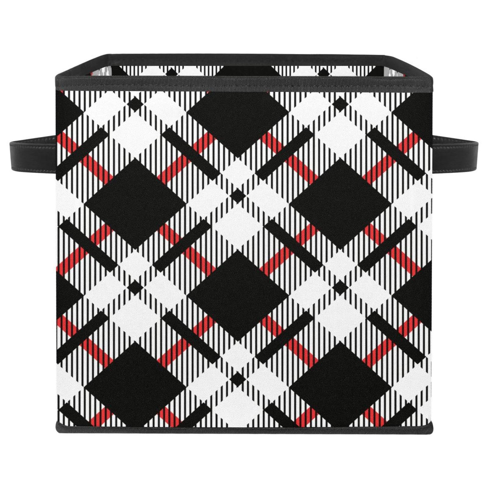 Boîte de rangement pliable en tissu cube motif écossais noir et blanc pour armoire