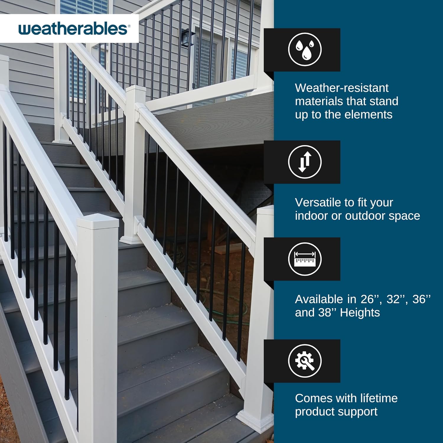 Weatherables Square Balusters, 38’’ – 10pk Stair Balusters for Indoor or Outdoor Stairs, Made with Durable Black Textured Powder-Coat Finished Aluminum (38’’ x 3/4’’)