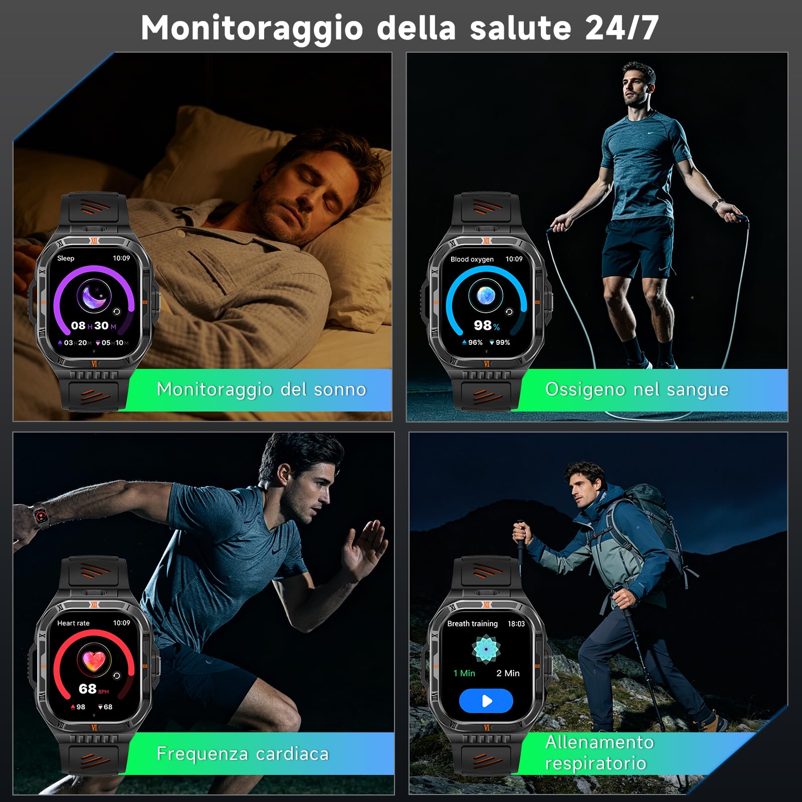 Smartwatch Uomo Militare con AI-GPT, 1100mAh Batteria, 2,01" Orologio Uomo | Chiamata Bluetooth, Torcia LED, Bussola, 110+ Sport, IP68, Frequenza Cardiaca, Sonno, compatibile con Android e iOS