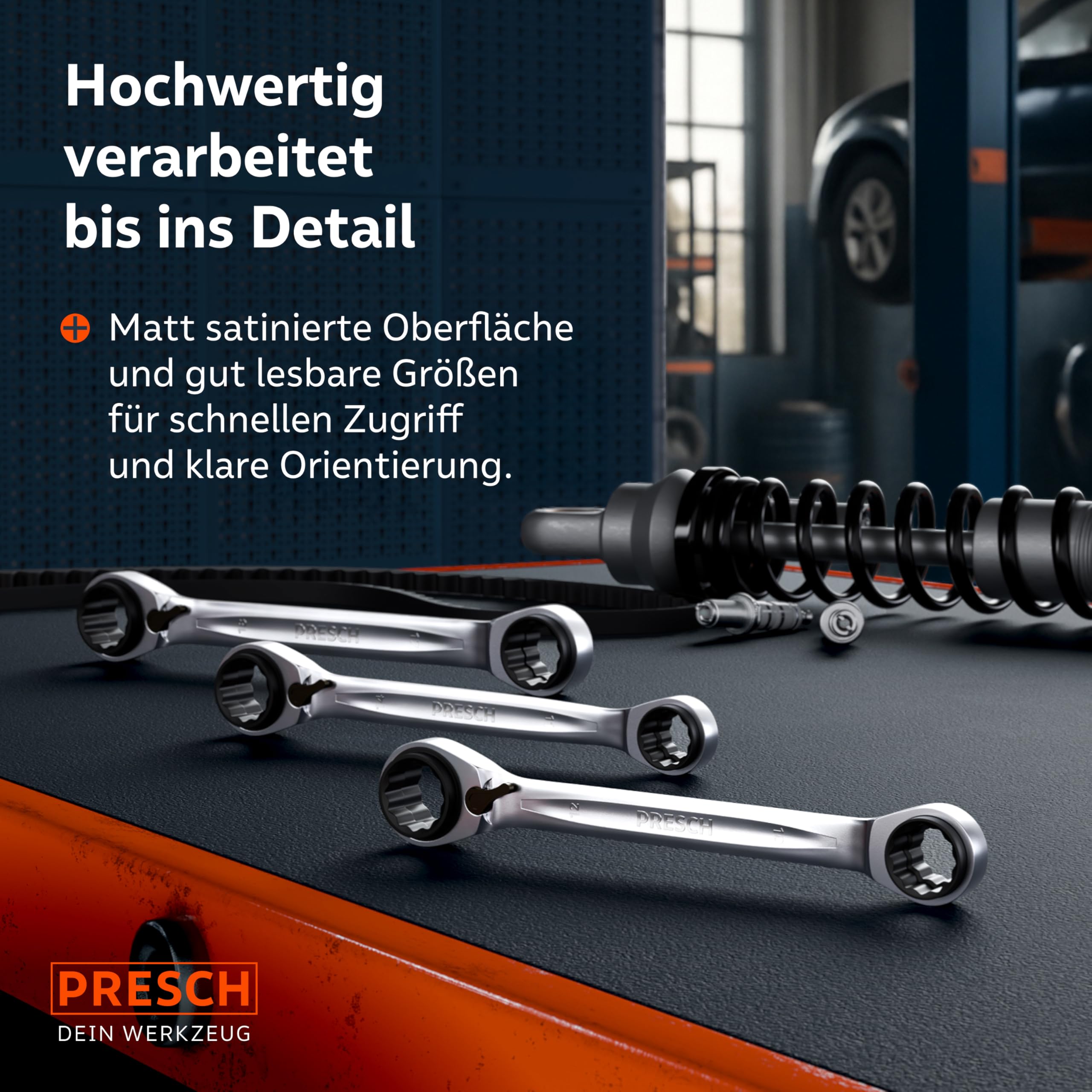 PRESCH 4 in 1 Ratschenschlüssel Set 3tlg. (8-19mm) inkl. Tasche - Umschaltbare Ratschenfunktion - Ringratschenschlüssel mit 90 Zähnen & 4° Rückholwinkel - Robuste Ratschenringschlüssel