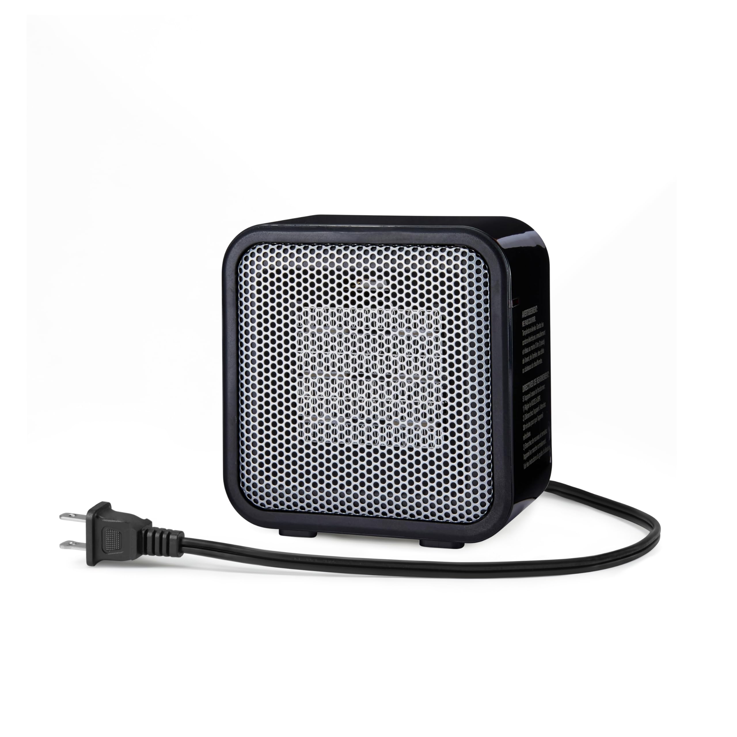 Amazon Basics Ceramic Space Heater, Mini Heater for Office Desk, Portable Tent Heater (Indoor Use), 500 W, With Tip-Over Protection, Lightweight (1.4 LBS), Black, 5.87”D x 3.15”W x 5.95”H