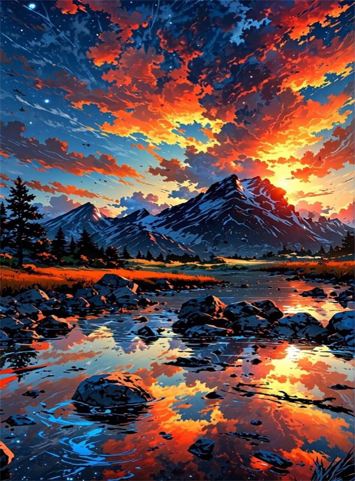 Puzzle para Adultos 4000 Piezas, Amanecer Montañas Ríos, con Póster, Piezas de Encaje, Letras en la Parte Posterior, Decoración de Pared, Regalo para Adultos (141x87cm)