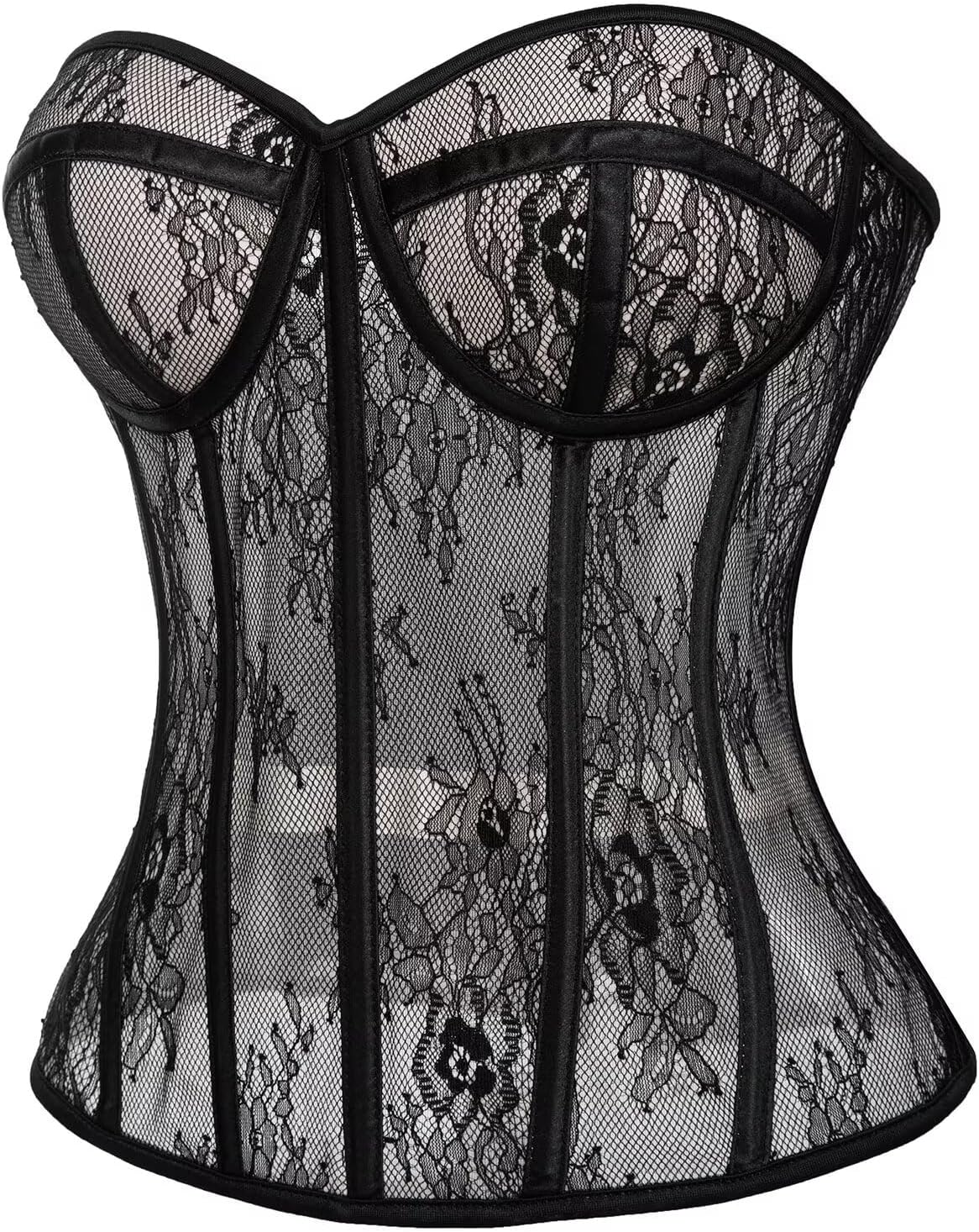 Mesh Corset Tops For Women Sexy Overbust with Steel Boned Bustier Lace Up Waist Bodysuit Shapewear - Image 3