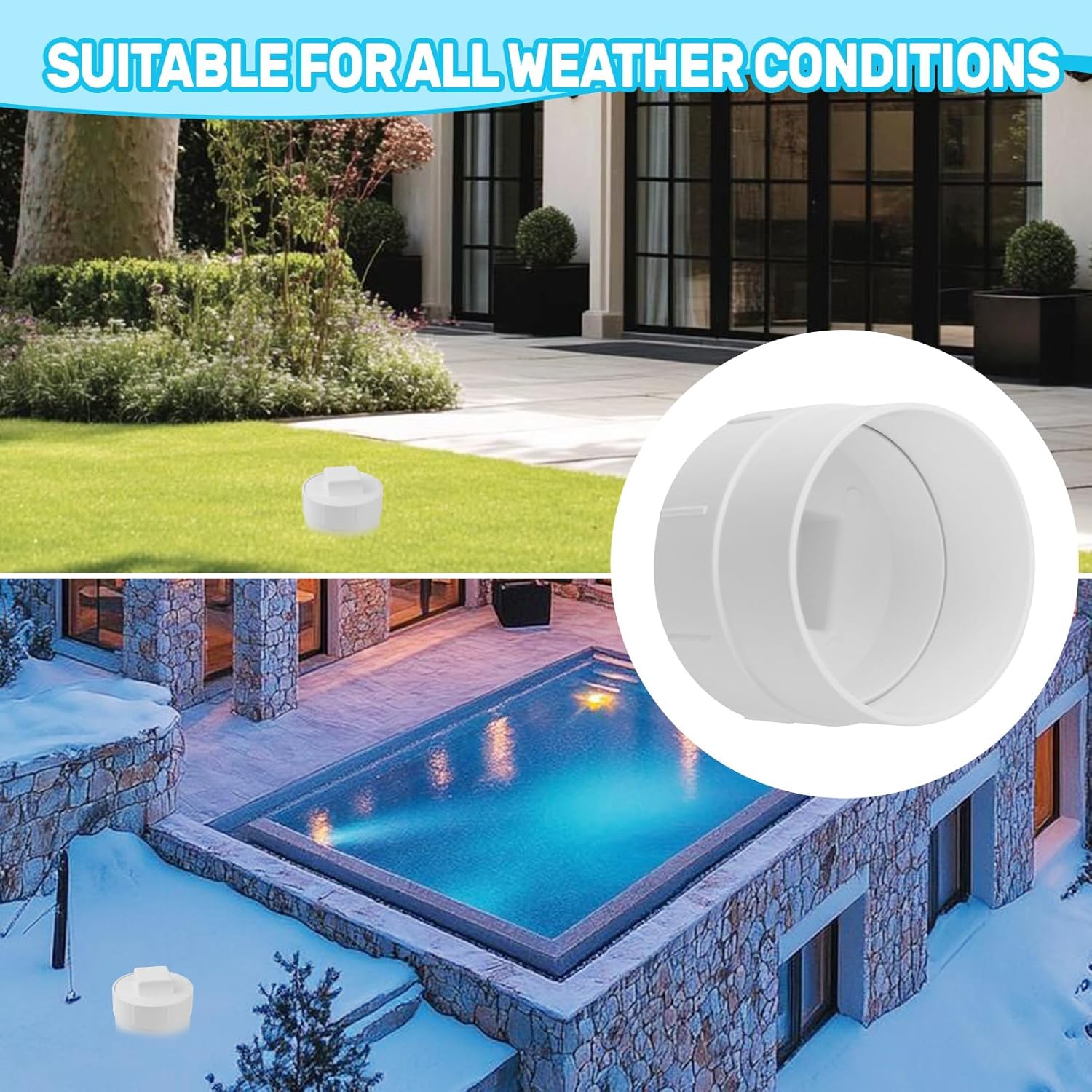 3" PVC Sewer Cleanout Adapter with Plug Pipe Fitting, PVC DWV Flush Sewer Cleaning Cap for Outdoor Garden and Garage Drainage Systems