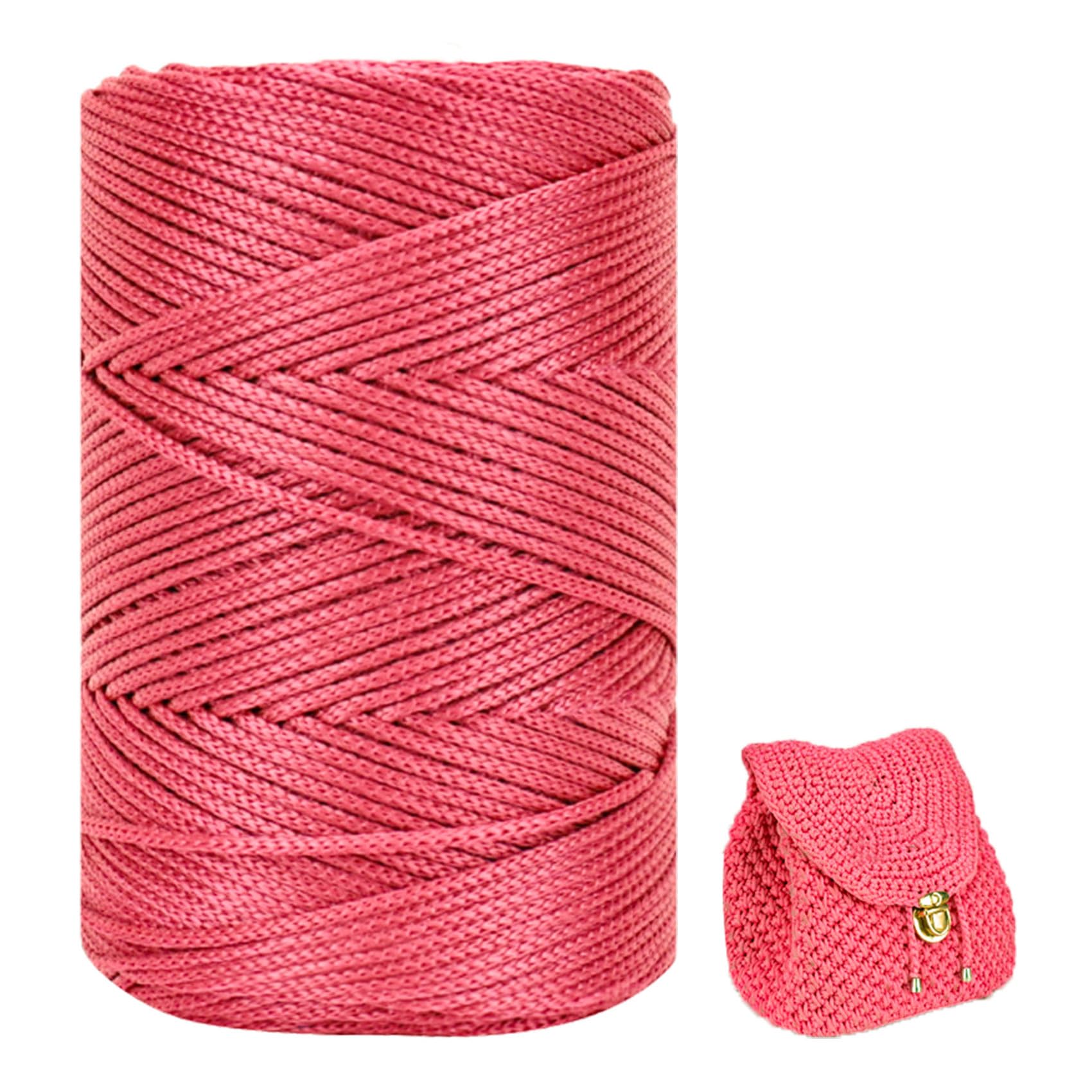 Polyester Yarn 3 mm x 225 m, Macrame Yarn 3 mm, Macrame Band, Polypropylene Yarn, Braided Macrame Cord, Colourful, Yarn for Crochet for Knitting, Decoration, DIY Crafts (Pink)