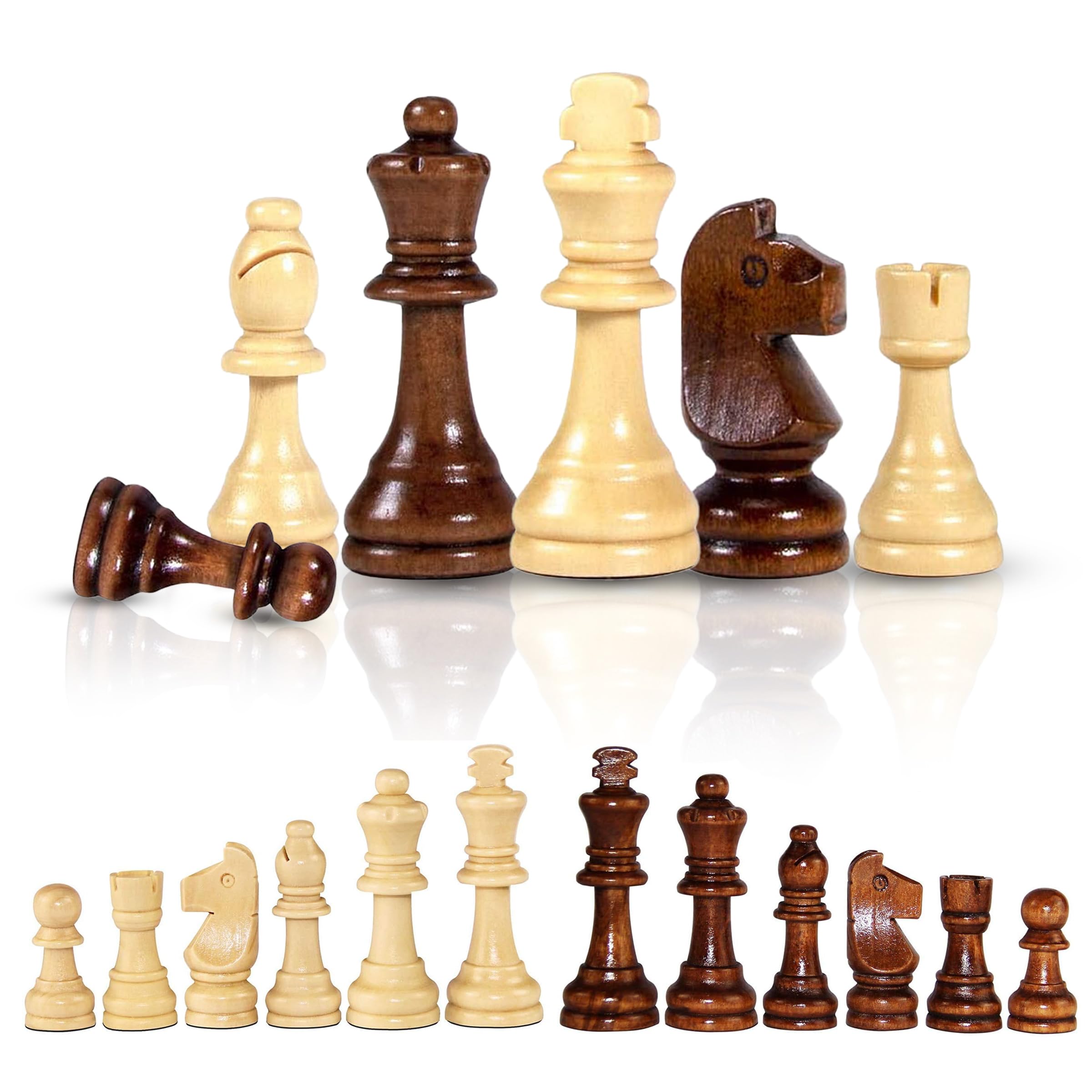 Toyshine Wooden Chess Pieces, Tournament Wood Chessmen Pieces Only, (7 Cm King Figures) Chess Game Pawns Figurine Pieces, Color May Vary (Sstp), Big Kid