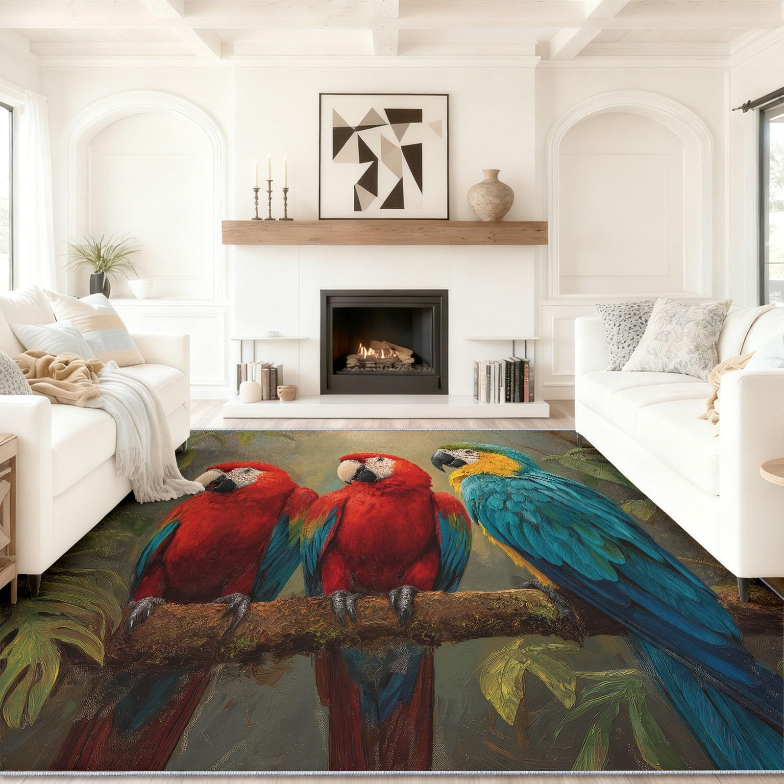 Tapis forêt tropicale 160 x 230 cm antidérapant fleurs de jungle nature