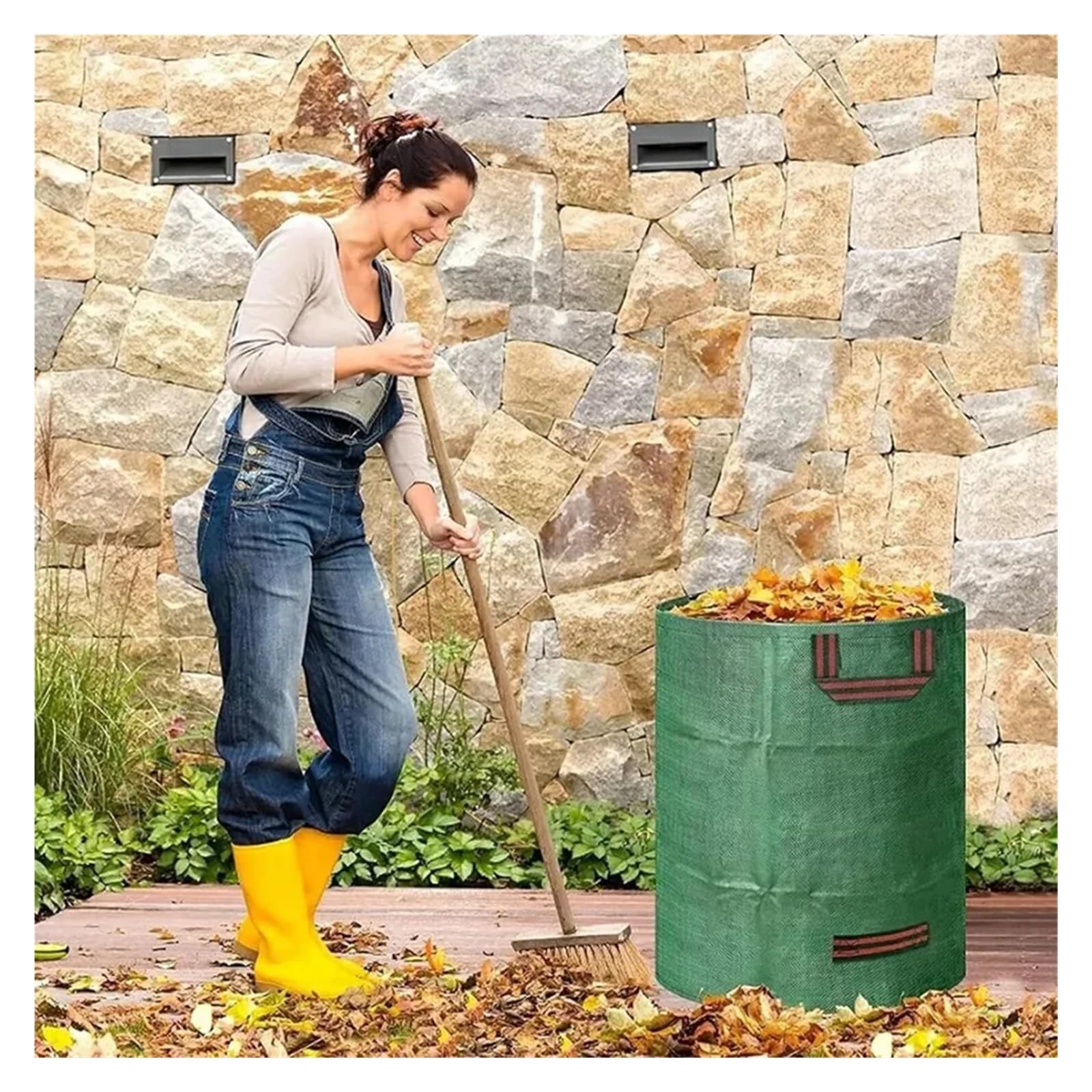 3 pezzi Sacchi for rifiuti da giardino resistenti, pieghevoli, riutilizzabili, for una facile conservazione, guanti da 272 l