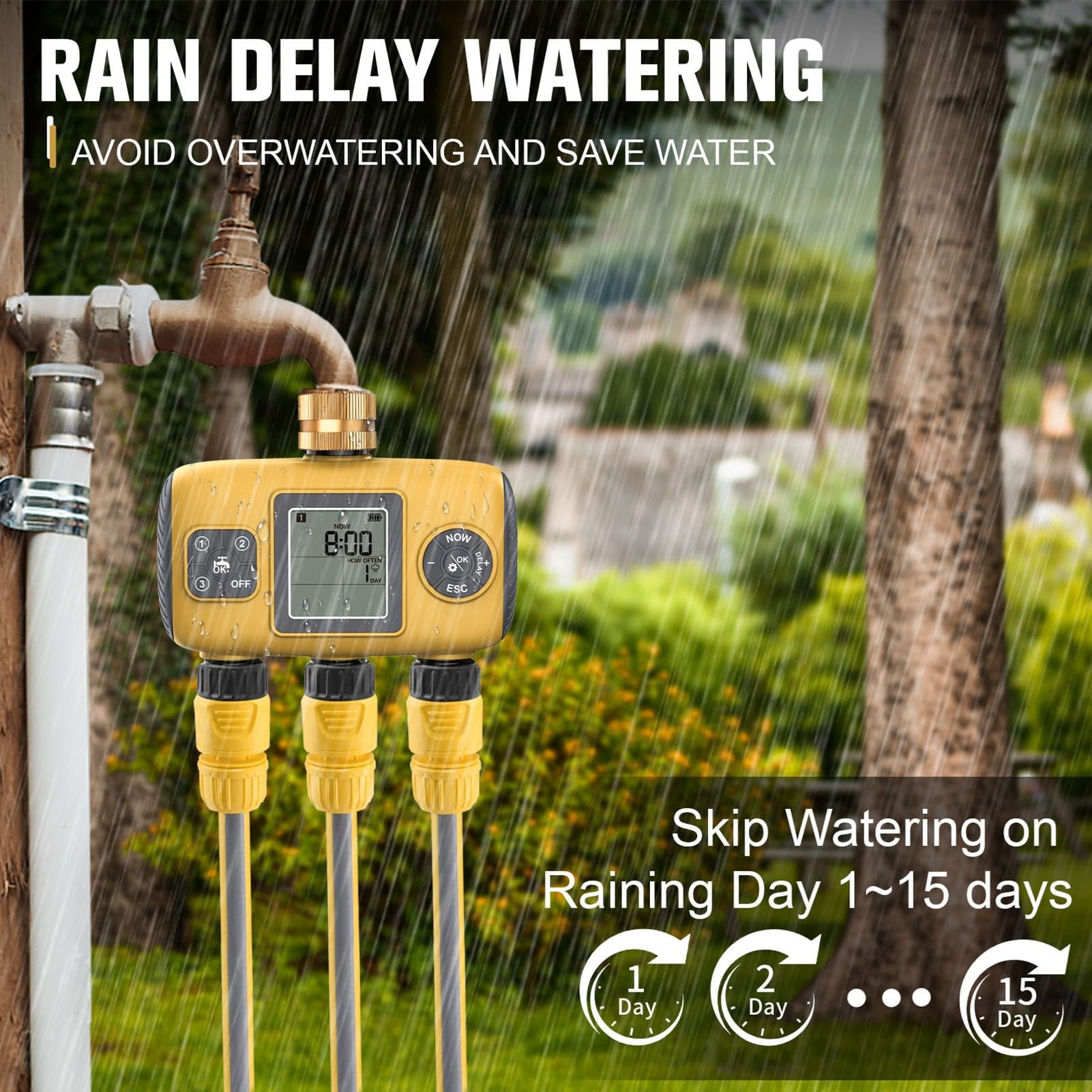 AUNMAS Timer per Irrigatore Intelligente a 3 Zone, ABS e Ottone, Controller di Irrigazione Automatico, 3 Zone Indipendenti, Ideale per Prati e Giardini
