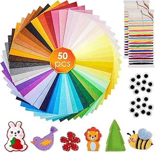 Fieltro de 50 colores, fieltro para manualidades, 30 x 20 cm, tela de fieltro colorida, láminas de fieltro para manualidades, rollo de fieltro para niños, tela no tejida para niños, con 22 accesorios