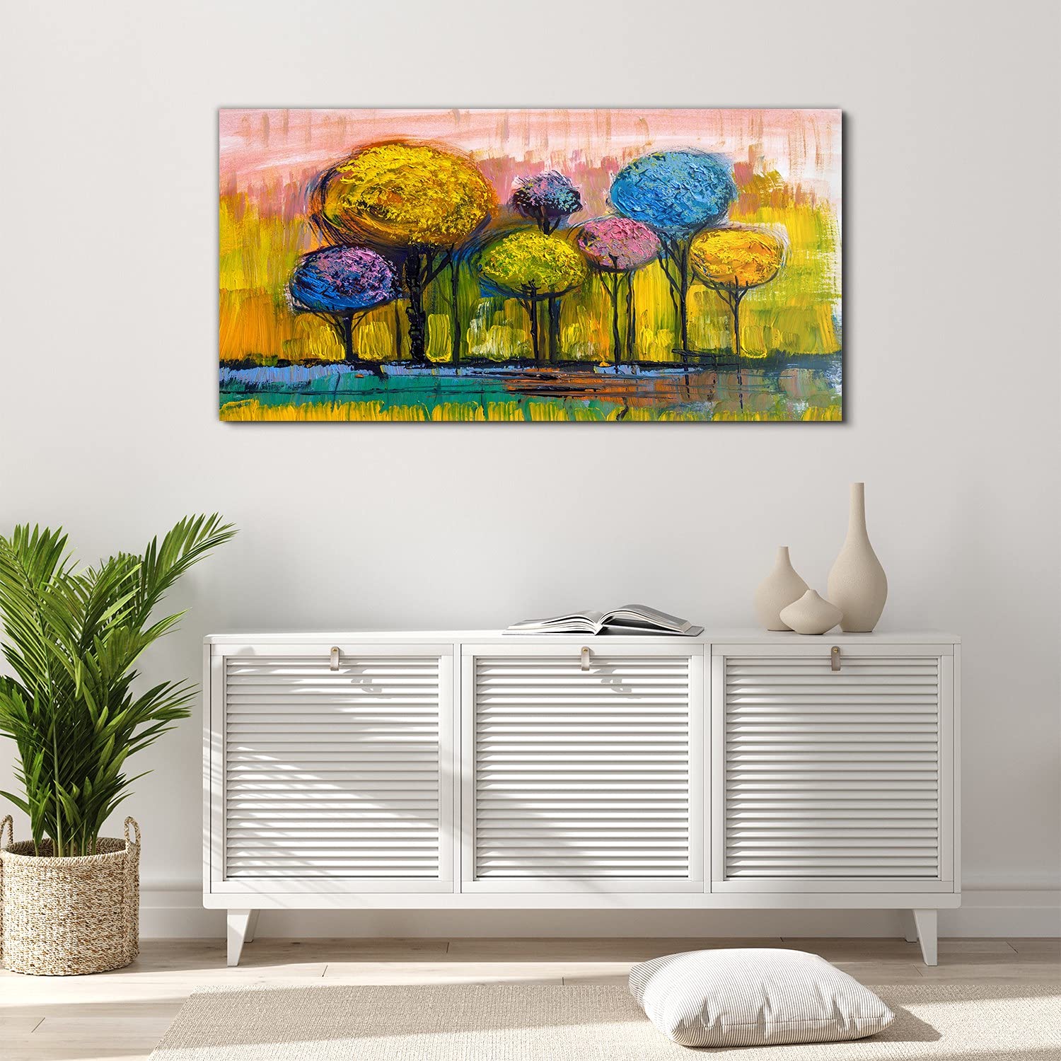 Coloray Pintura acrílica Cuadro De Pared 120x60cm Vidrio Acrílico Arte Sala De Estar Mural - Árboles de otoño. Arte