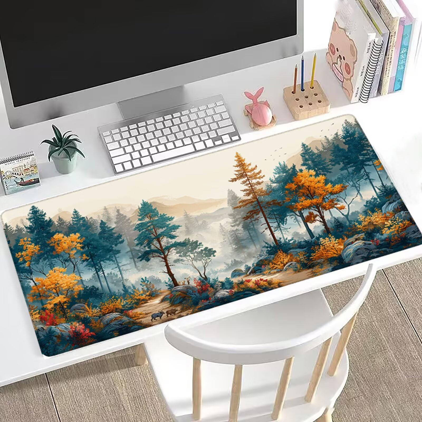 Tree XXL Podkładka pod mysz, 120 x 60 cm, podkładka pod mysz do gier, duża podkładka na biurko, akcesoria na biurko do gier z antypoślizgową podstawą i przeszytymi krawędziami, ulepszona precyzja