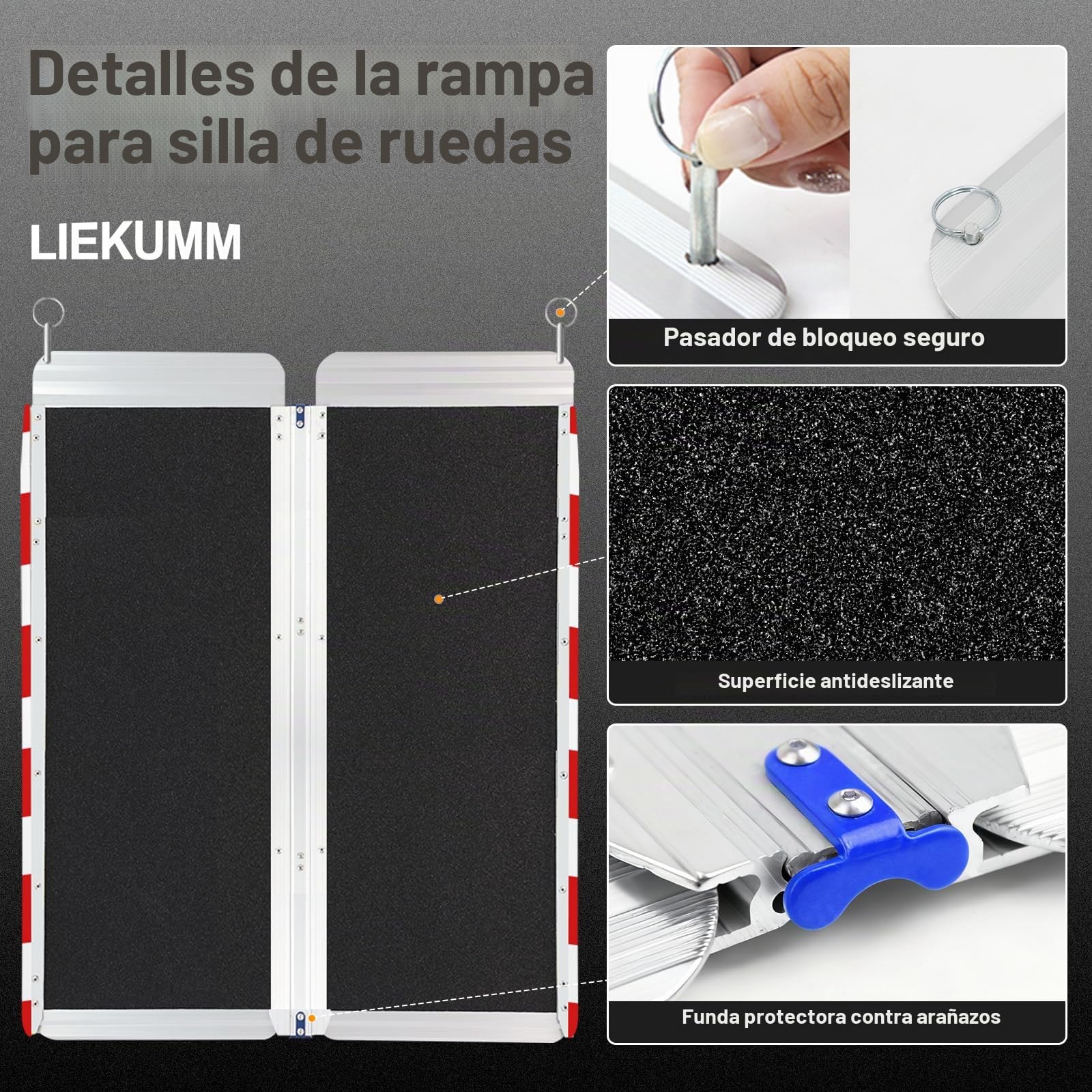 LIEKUMM Rampas para Silla de Ruedas 91 x 77 cm, Capacidad de Carga 300 kg, Rampa Plegable de Aluminio para Escaleras, Escalones y Bordillos, Rampa Escalon para Sillas de Ruedas Eléctricas y Manuales