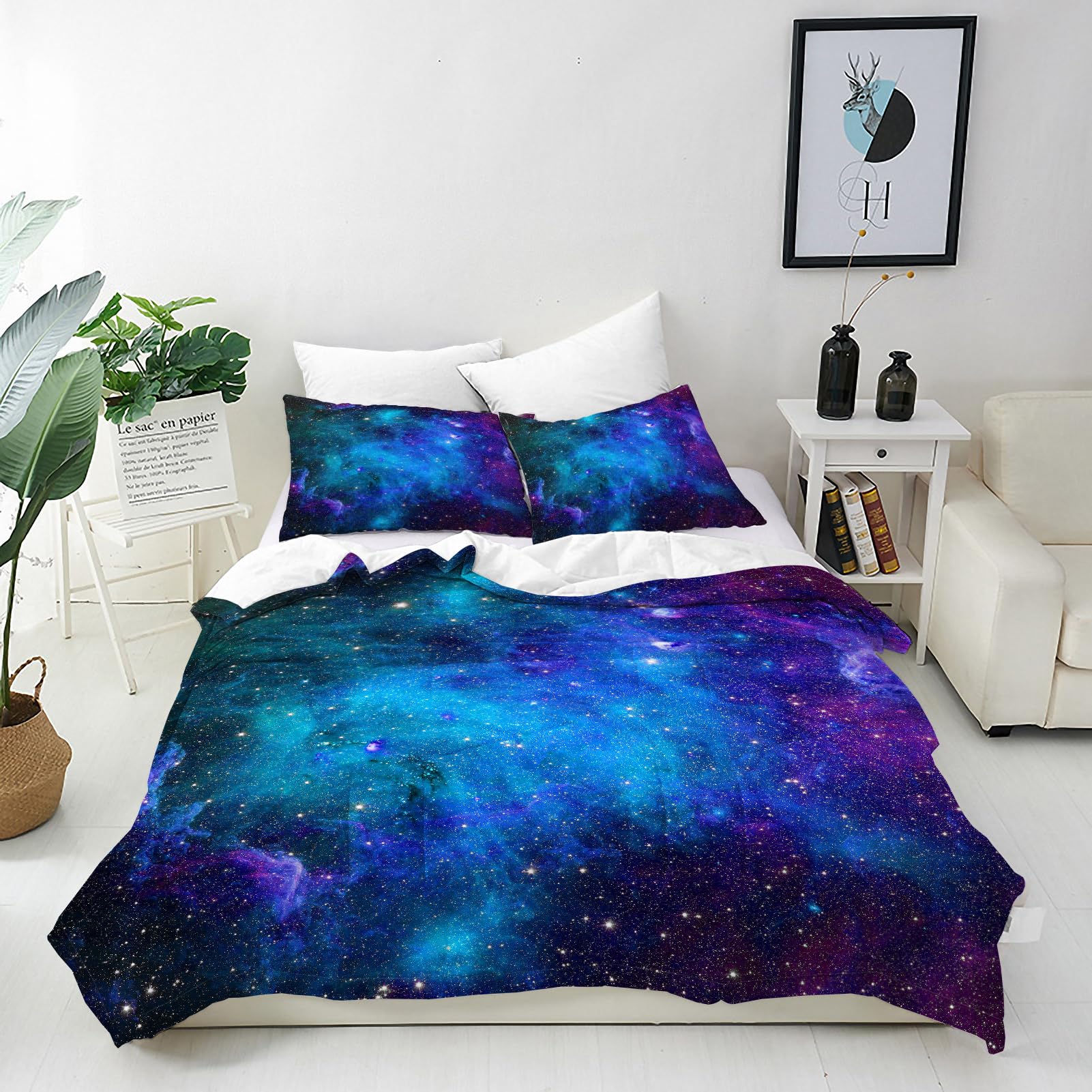 ANHOPE Galaxy Duvet Cover Set Soft Microfibre Polyester Quilt Cover 3 PCS Bedding Set including 2 Pillowcase Abstract Space Nebula Print Pattern Comforter Cover with Zipper Closure Double (200 x 200 cm)