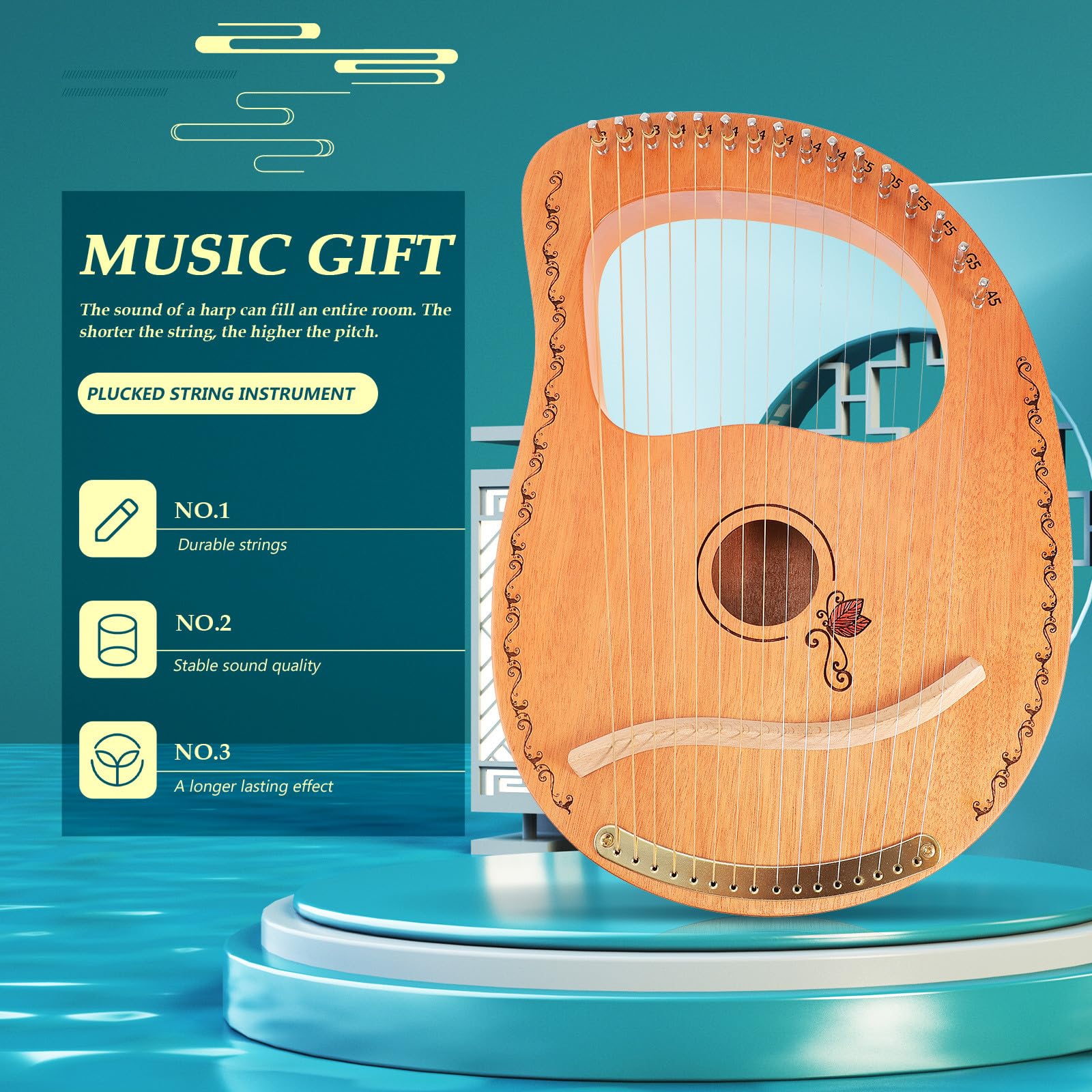 SUPVOX Lyra Arpa a 16 Corde Strumento Musicale in Legno Portatile Design Delicato Superficie Liscia per Musicisti Principianti Amatori e Performance