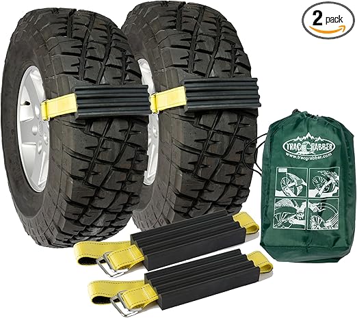 TRACGRABBER Tire Traction Device for Trucks & Large SUVs, Set of 2 -Made in the USA, Anti Skid Emergency Tire Straps to Get Unstuck from Snow, Mud, & Sand -Snow Traction Mat or Tire Chain Alternative