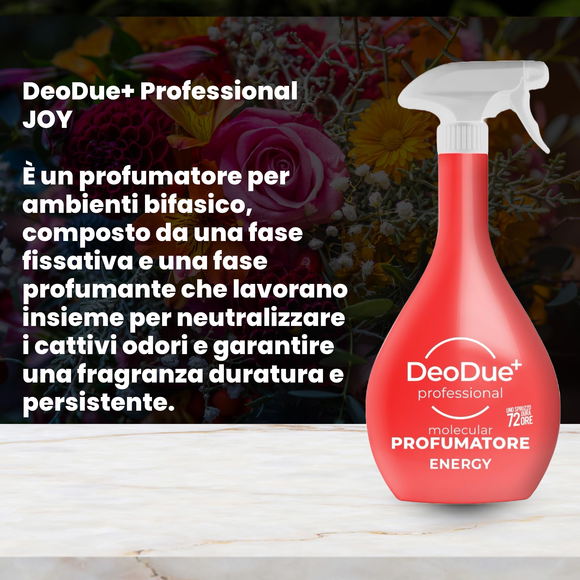 DeoDue+ Professional Energy 6 x 600 ml – Ambientador bifásico, cada espray dura hasta 72 horas y neutraliza los malos olores – Notas frutos rojos