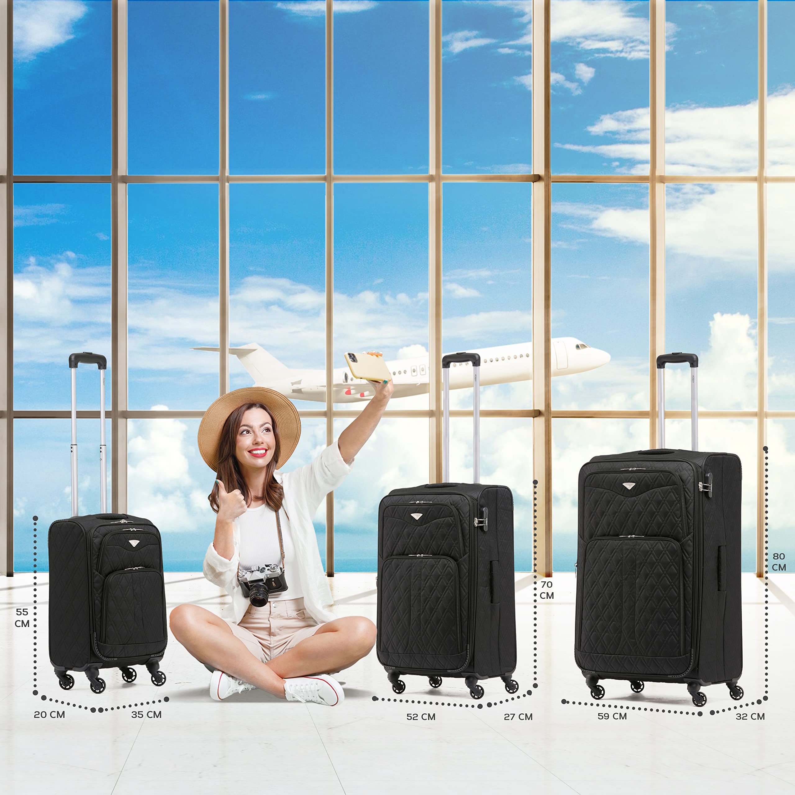 Flight Knight Lightweight 4 Wheel 800D Soft Case Quilted Suitcases Anti Crack Cabin & Hold Luggage Options Approved for Over 100 Airlines Including easyJet, BA & Many More!