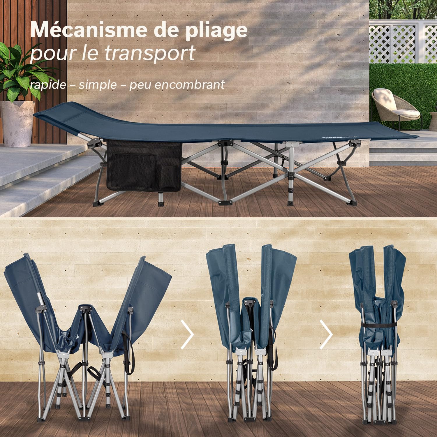 Skandika Lit de Camping Viia | Lit Pliant Confortable, Grande Surface de Couchage Robuste, Pliable, Poche latérale | Lit de Camping pour Camper, Festival, Maison