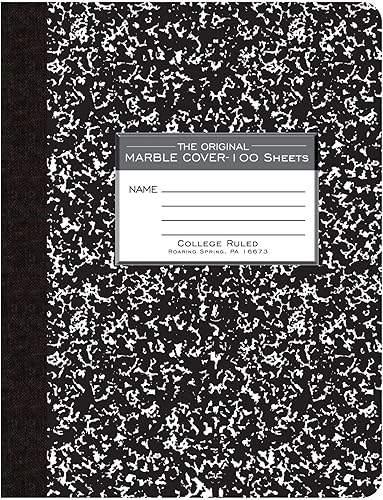 Roaring Spring Cuadernos de composición con rayas universitarias, 100 hojas, papel blanco #15, 9.75 x 7.75 pulgadas, tapas de mármol negro de