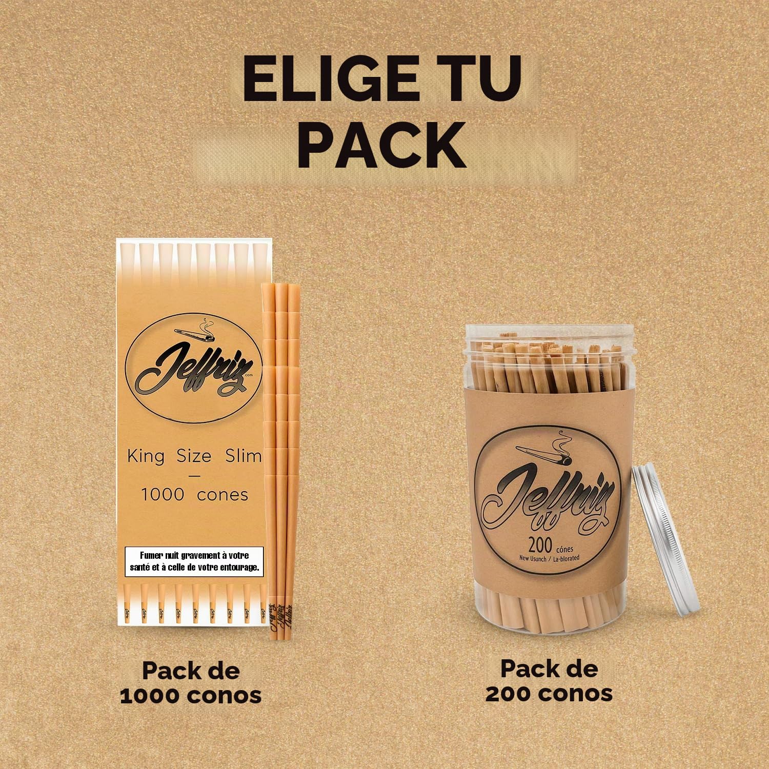 Conos Pre-Enrollados King Size Slim – Pack 1000 | Jeffriz | Papel Natural Para Fumar sin Blanquear 110mm con Filtros | Combustión Lenta | Embudo y Tubo Hermético Anti-Olor Incluidos | Pre Rolled Rolls
