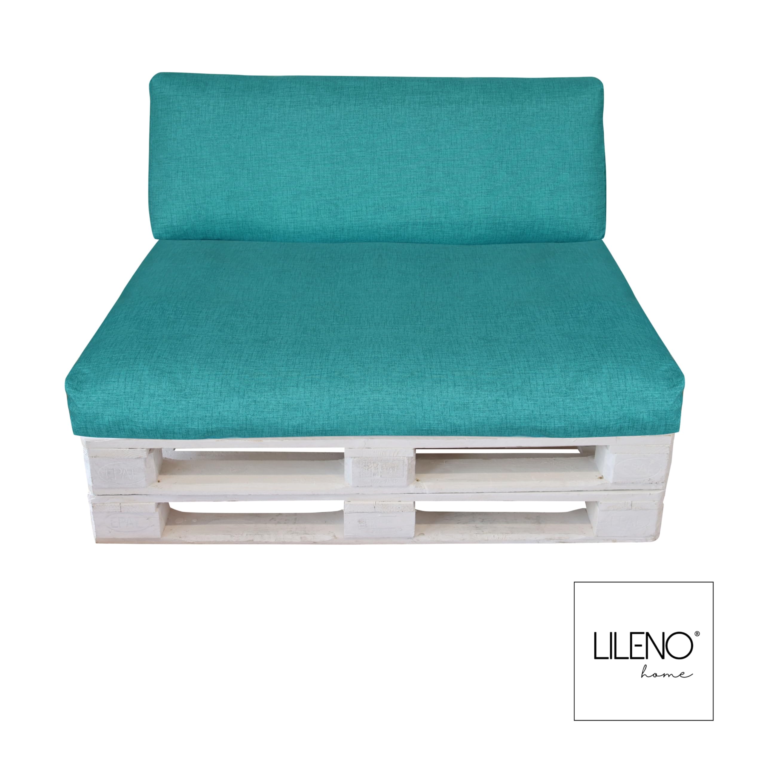 LILENO HOME Housse rembourrée pour palette européenne - Housse extérieure pour meubles en palettes - Housse de rechange pour siège de 120 x 80 x 16-20 cm - Aqua