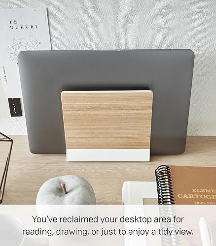 Miniatura 5 de YAMAZAKI Home Rin - Soporte portátil para computadora portátil para escritorio en dormitorio u oficina, estación de almacenamiento de madera, acero