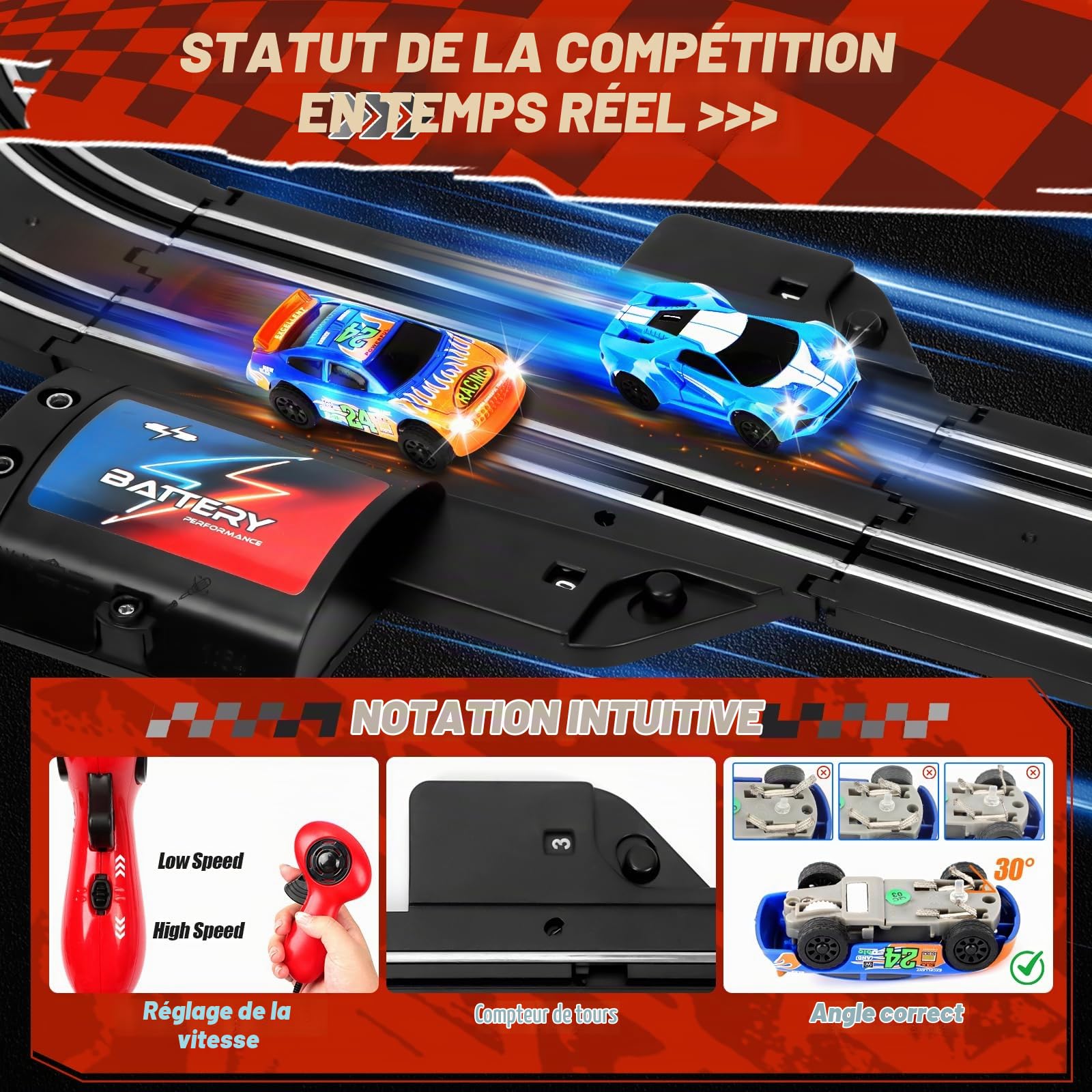 IEEILULU Circuit Voiture Électrique Enfant 821CM avec 4 LED Voitures