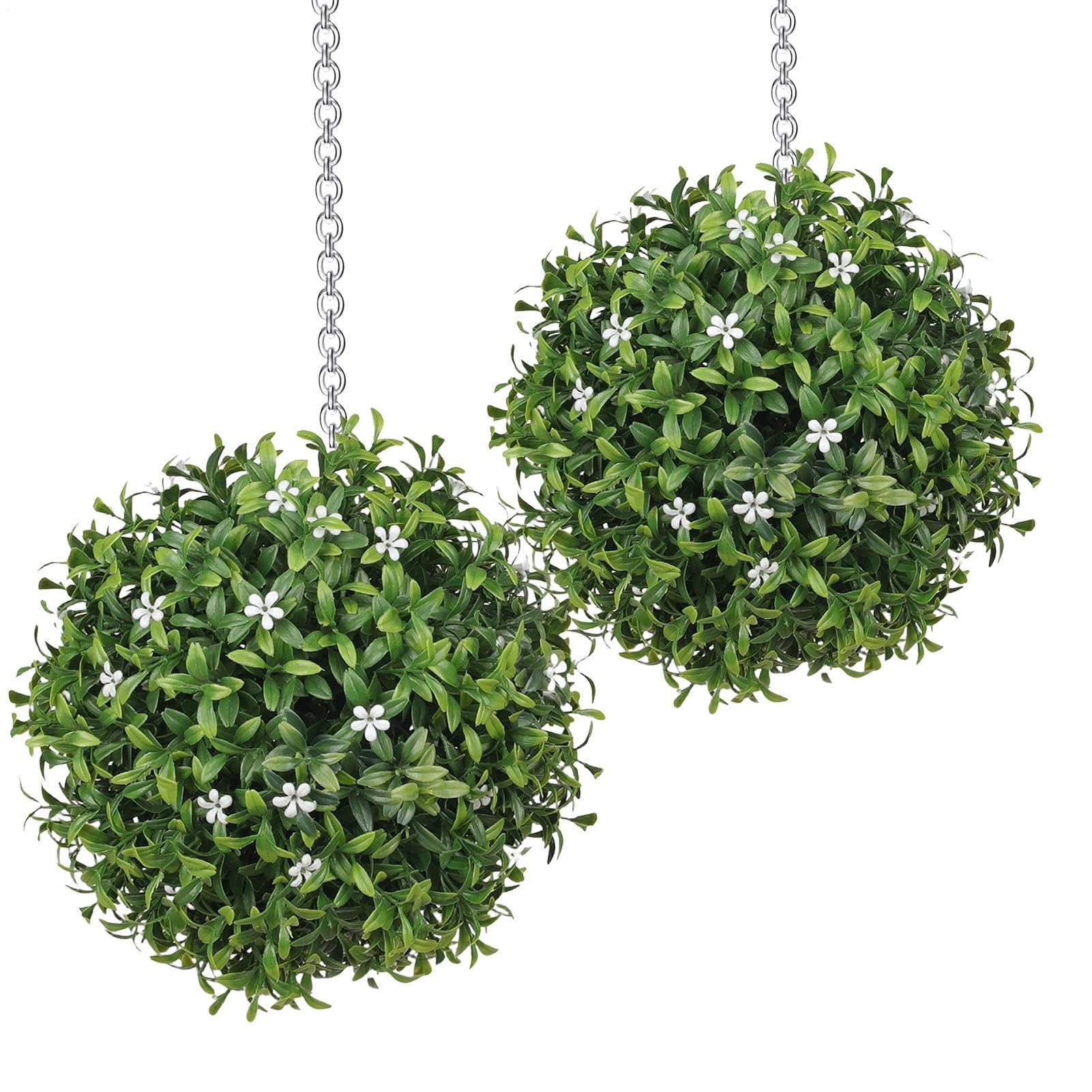 Boules de buis artificielles anti-décoloration UV lot de 2 déco extérieure fleurs